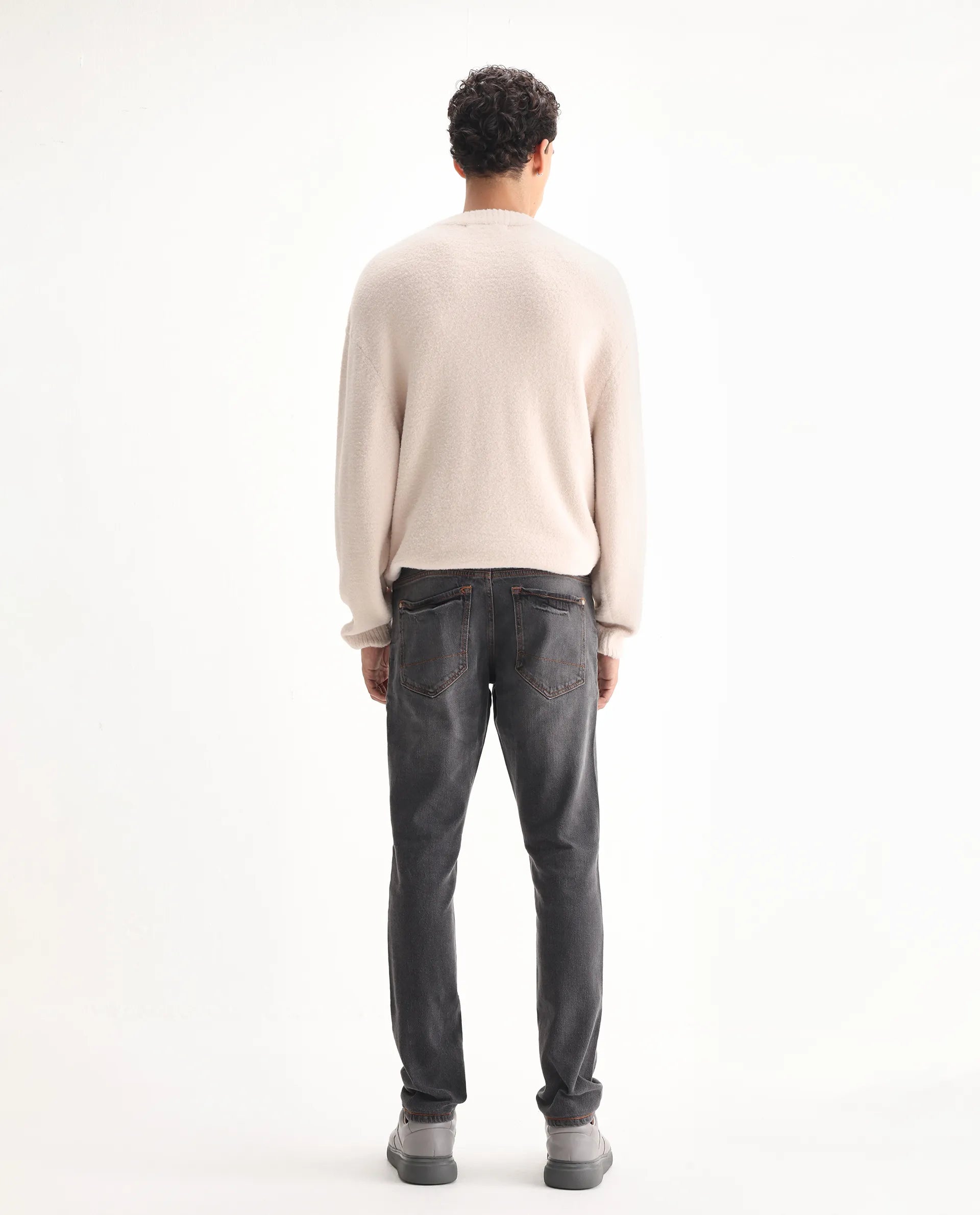 Rare Rabbit Men's Ermis Grey Cotton Blend Plain Hawk Slim Fit Jeans