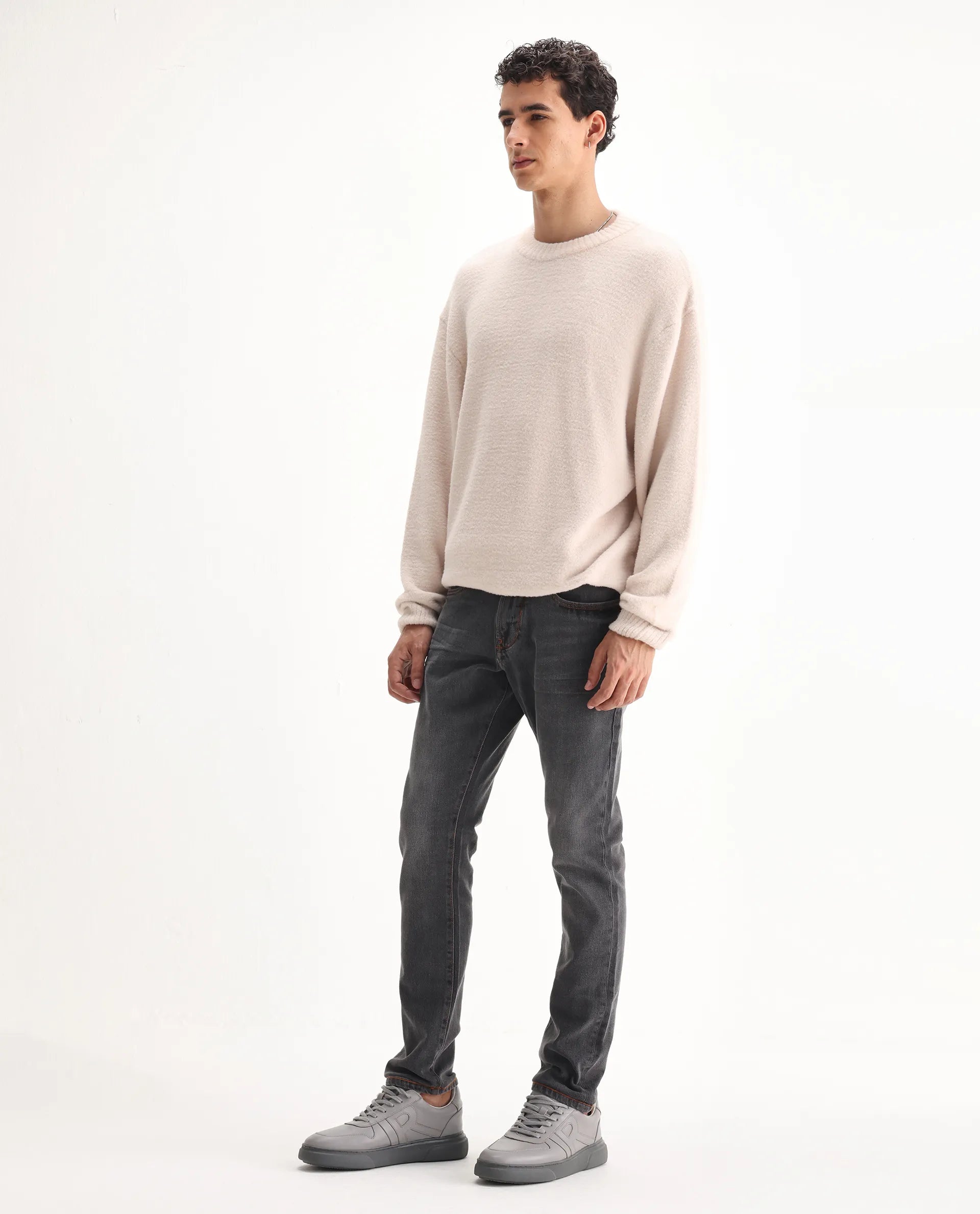 Rare Rabbit Men's Ermis Grey Cotton Blend Plain Hawk Slim Fit Jeans