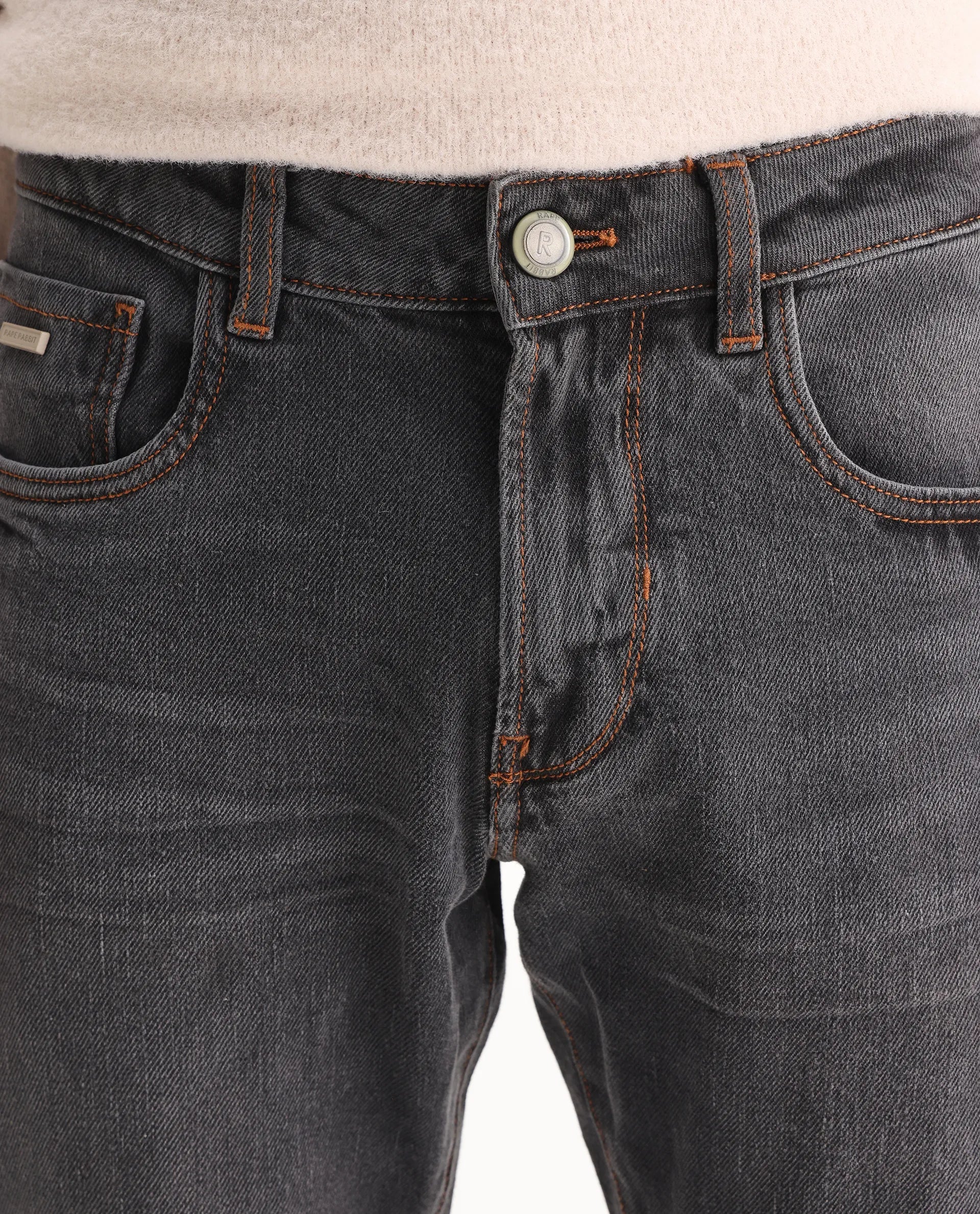 Rare Rabbit Men's Ermis Grey Cotton Blend Plain Hawk Slim Fit Jeans