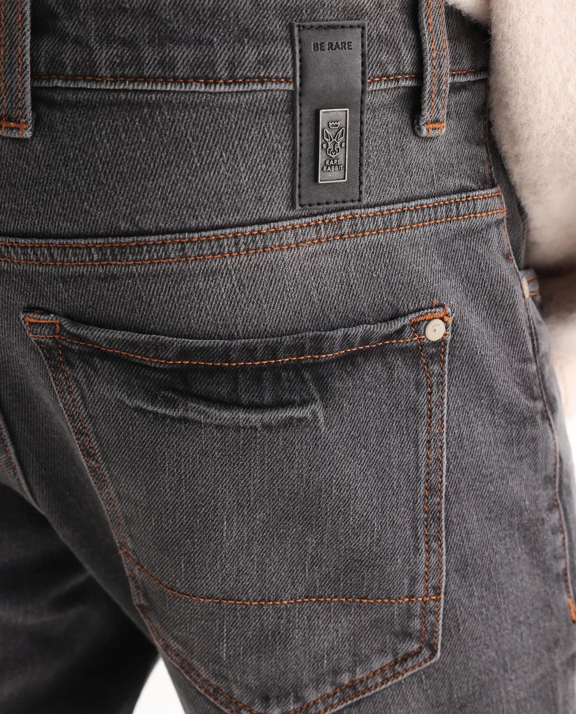 Rare Rabbit Men's Ermis Grey Cotton Blend Plain Hawk Slim Fit Jeans