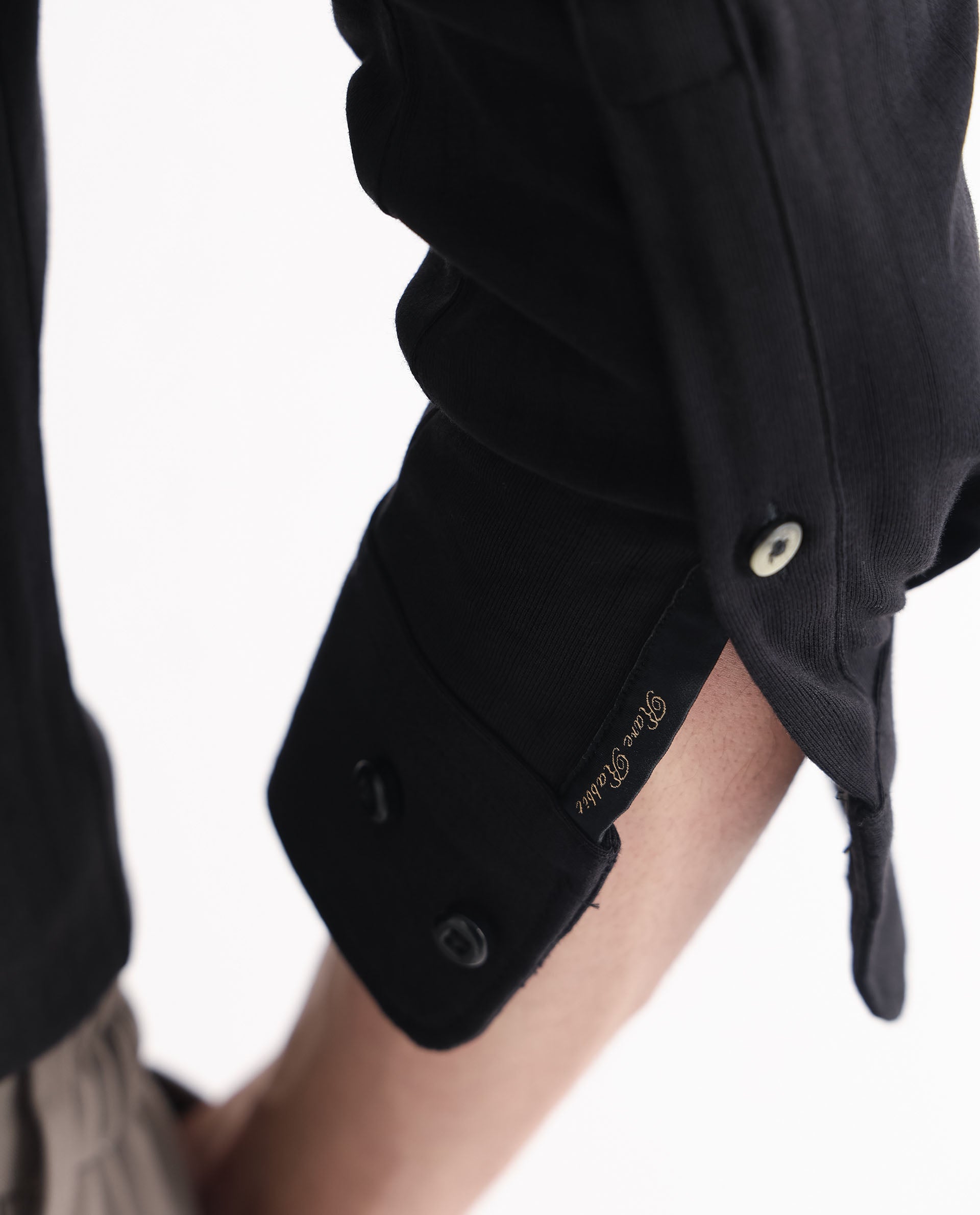 Rare Rabbit Men's Ertical Black Cotton Fabric Full Sleeves Self Jacquard Striped Shirt