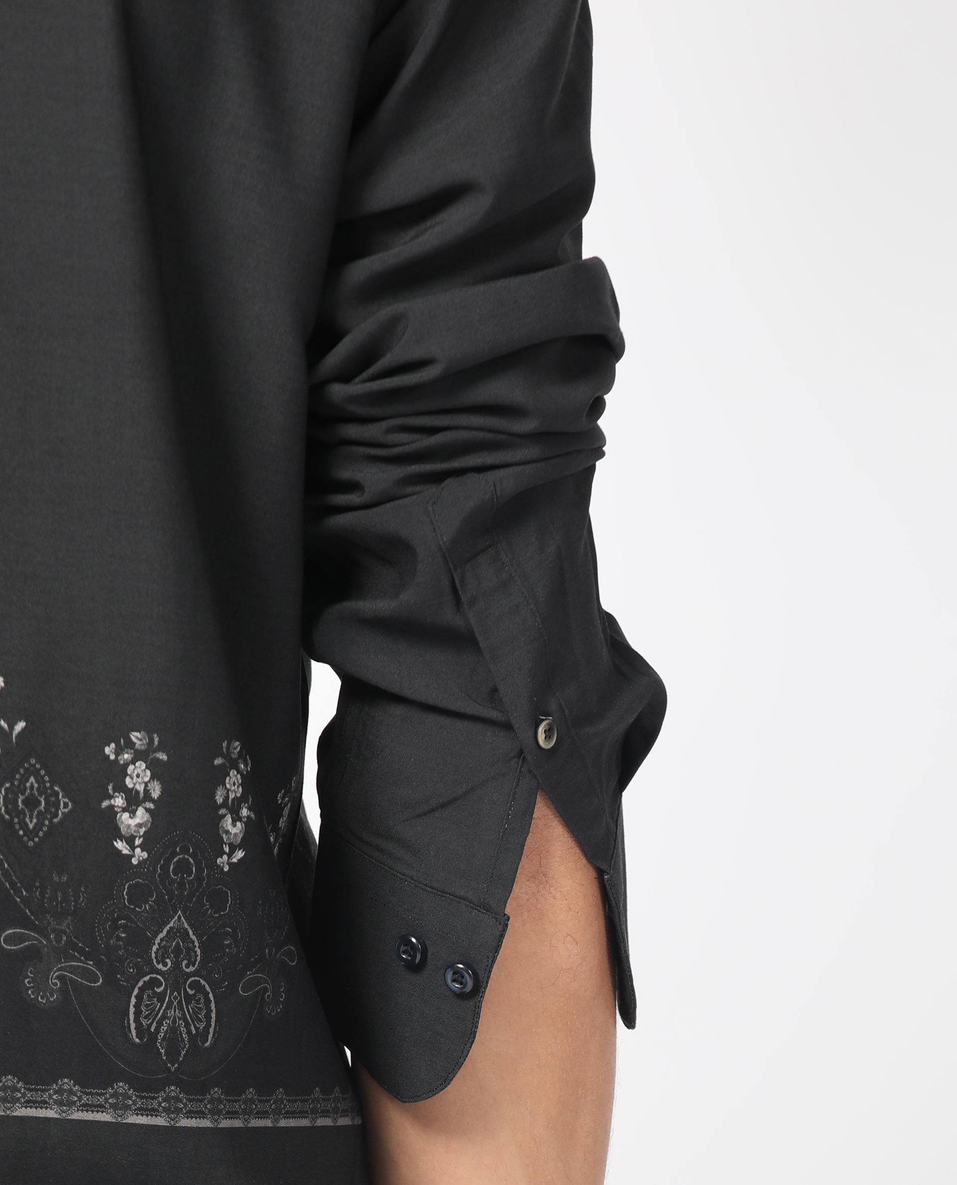 Rare Rabbit Men's Esco Black Viscose Fabric Full Sleeves Floral Print Shirt