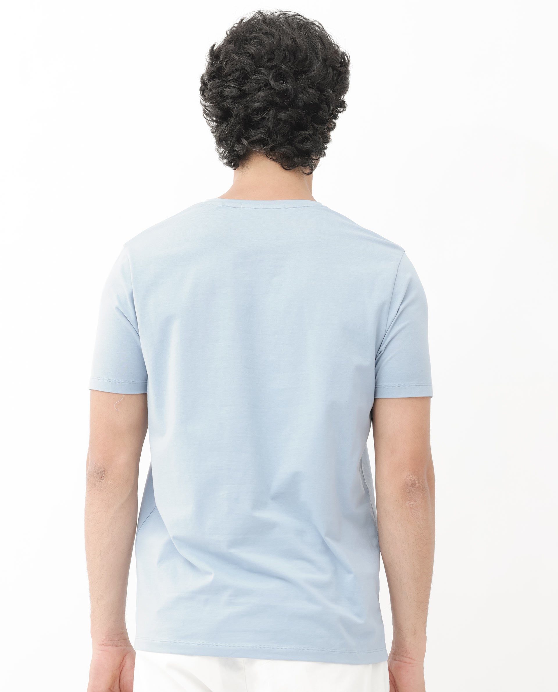 Rare Rabbit Mens Eso Light Blue Short Sleeve Graphic Print Regular Fit T-Shirt