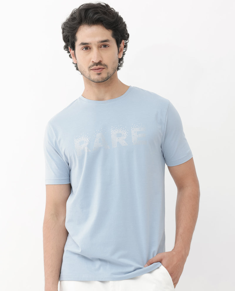 Rare Rabbit Mens Eso Light Blue Short Sleeve Graphic Print Regular Fit T-Shirt