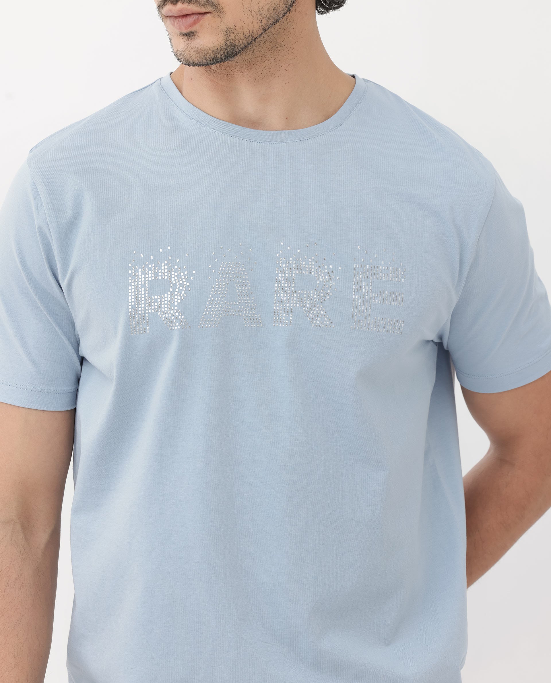 Rare Rabbit Mens Eso Light Blue Short Sleeve Graphic Print Regular Fit T-Shirt