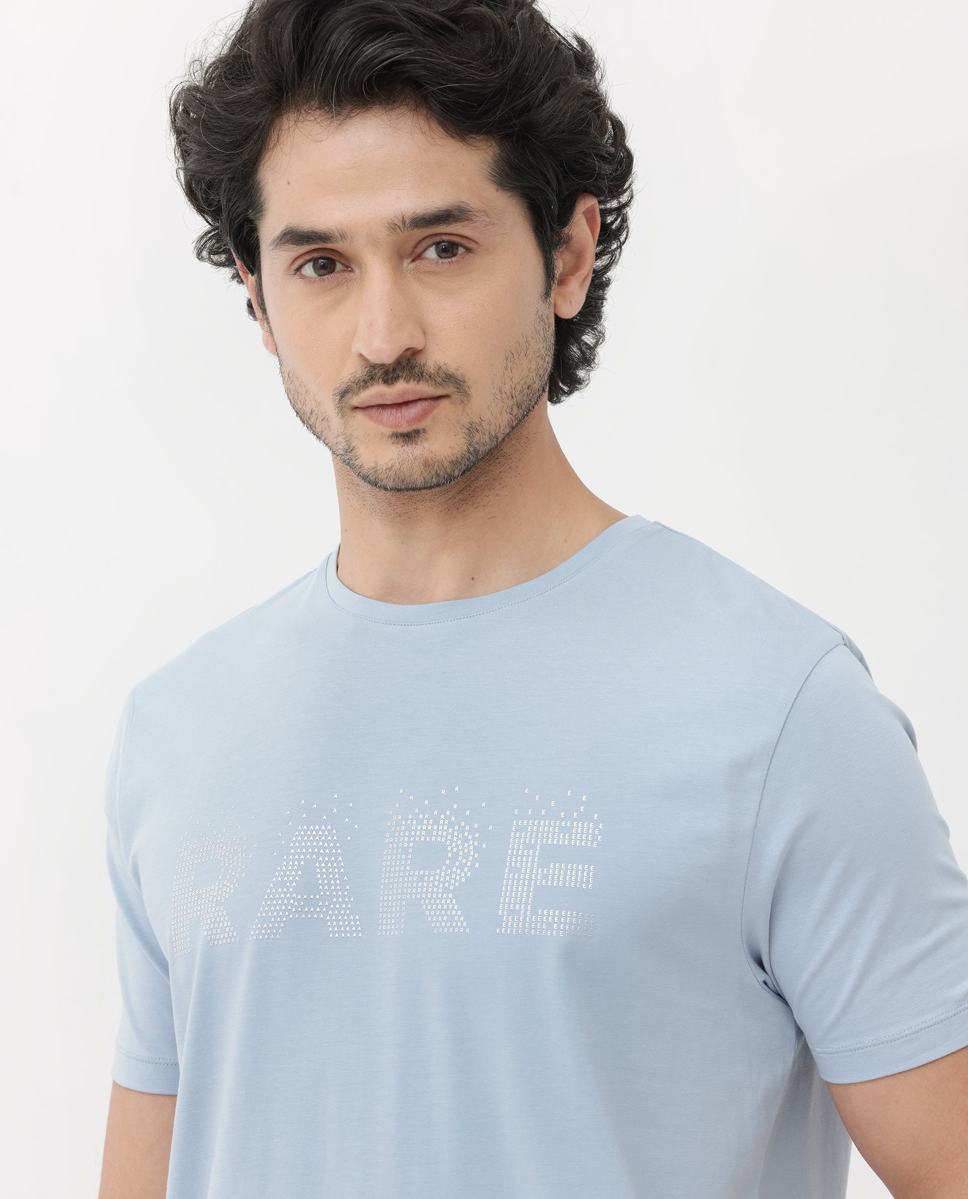 Rare Rabbit Mens Eso Light Blue Short Sleeve Graphic Print Regular Fit T-Shirt