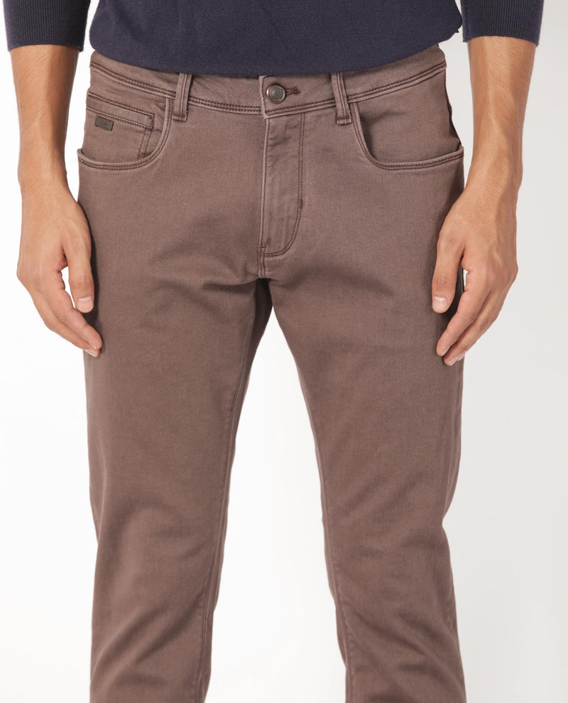 Rare Rabbit Men's Essen Dark Brown Sulphur Dyed Mid-Rise Slim Fit Jeans