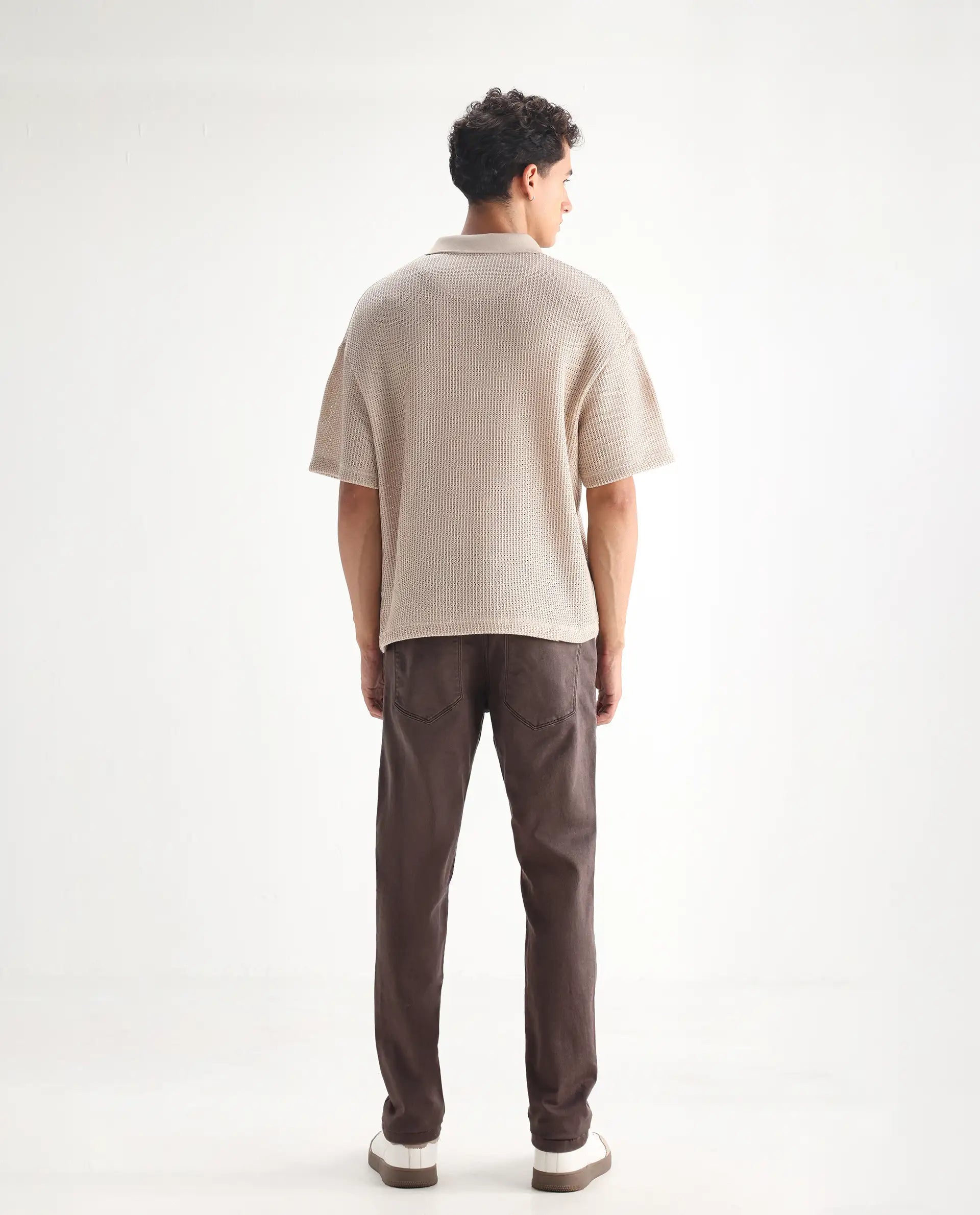 Rare Rabbit Men's Essen Dark Brown Cotton Plain Hawk Slim Fit Jeans