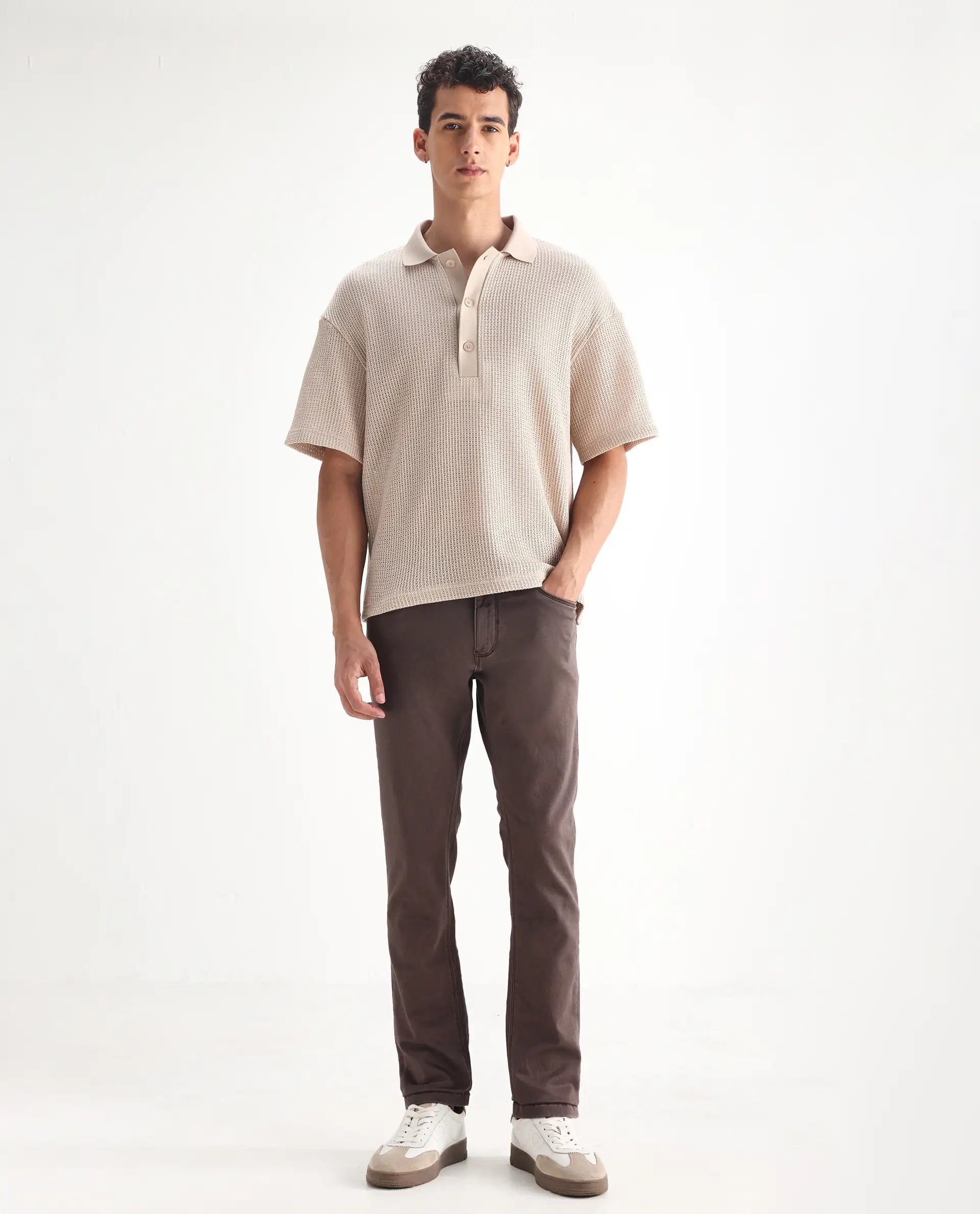 Rare Rabbit Men's Essen Dark Brown Cotton Plain Hawk Slim Fit Jeans