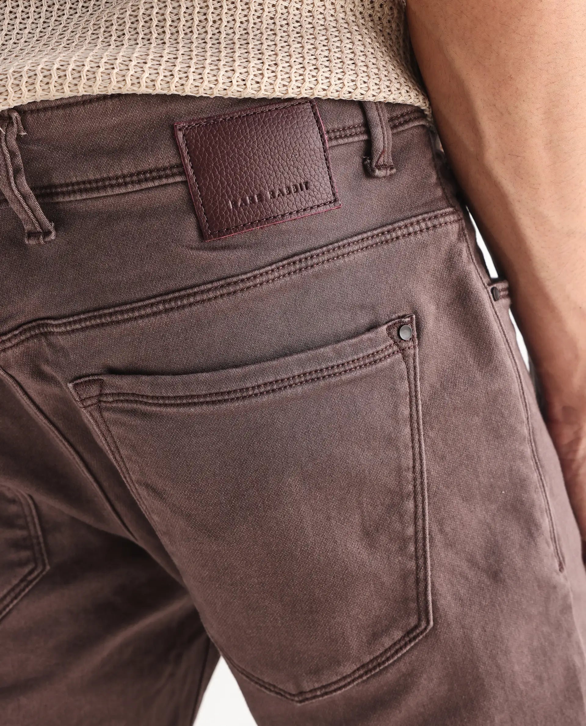 Rare Rabbit Men's Essen Dark Brown Cotton Plain Hawk Slim Fit Jeans