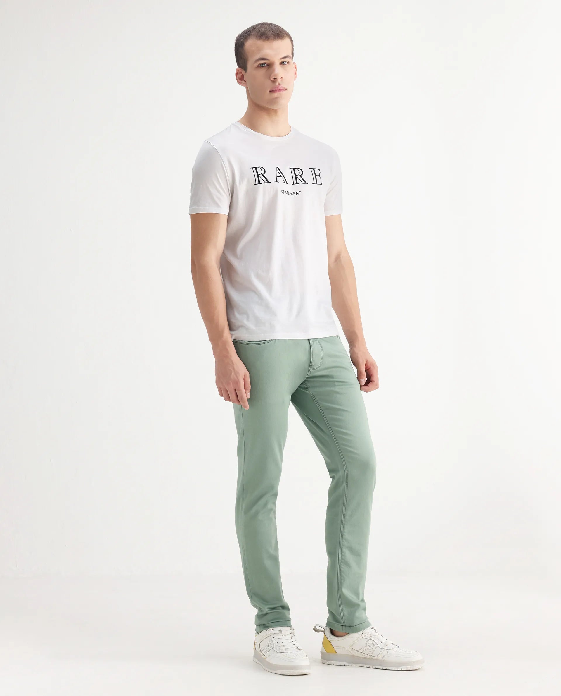 Rare Rabbit Men's Essen Light Green Cotton Plain Hawk Slim Fit Jeans