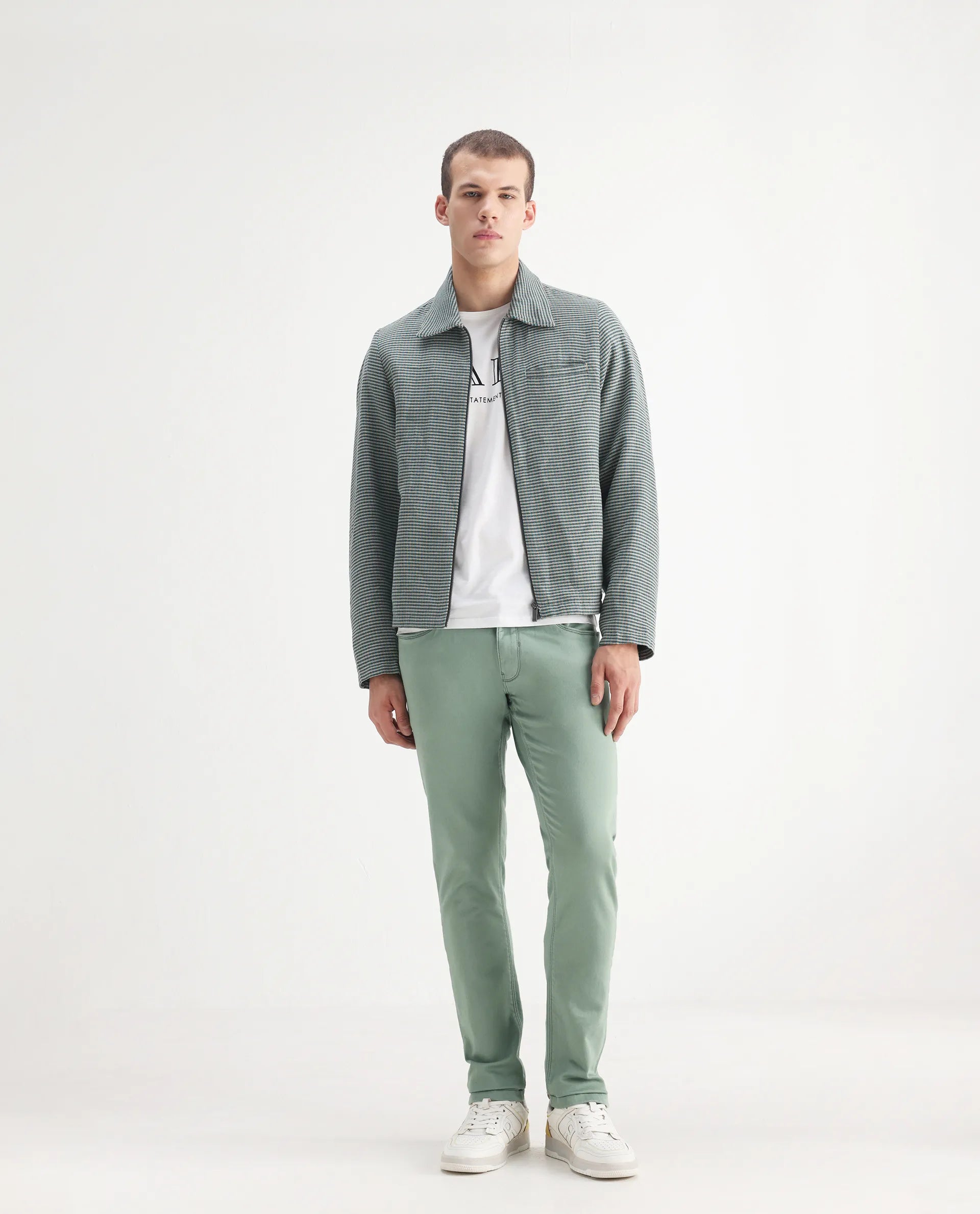 Rare Rabbit Men's Essen Light Green Cotton Plain Hawk Slim Fit Jeans