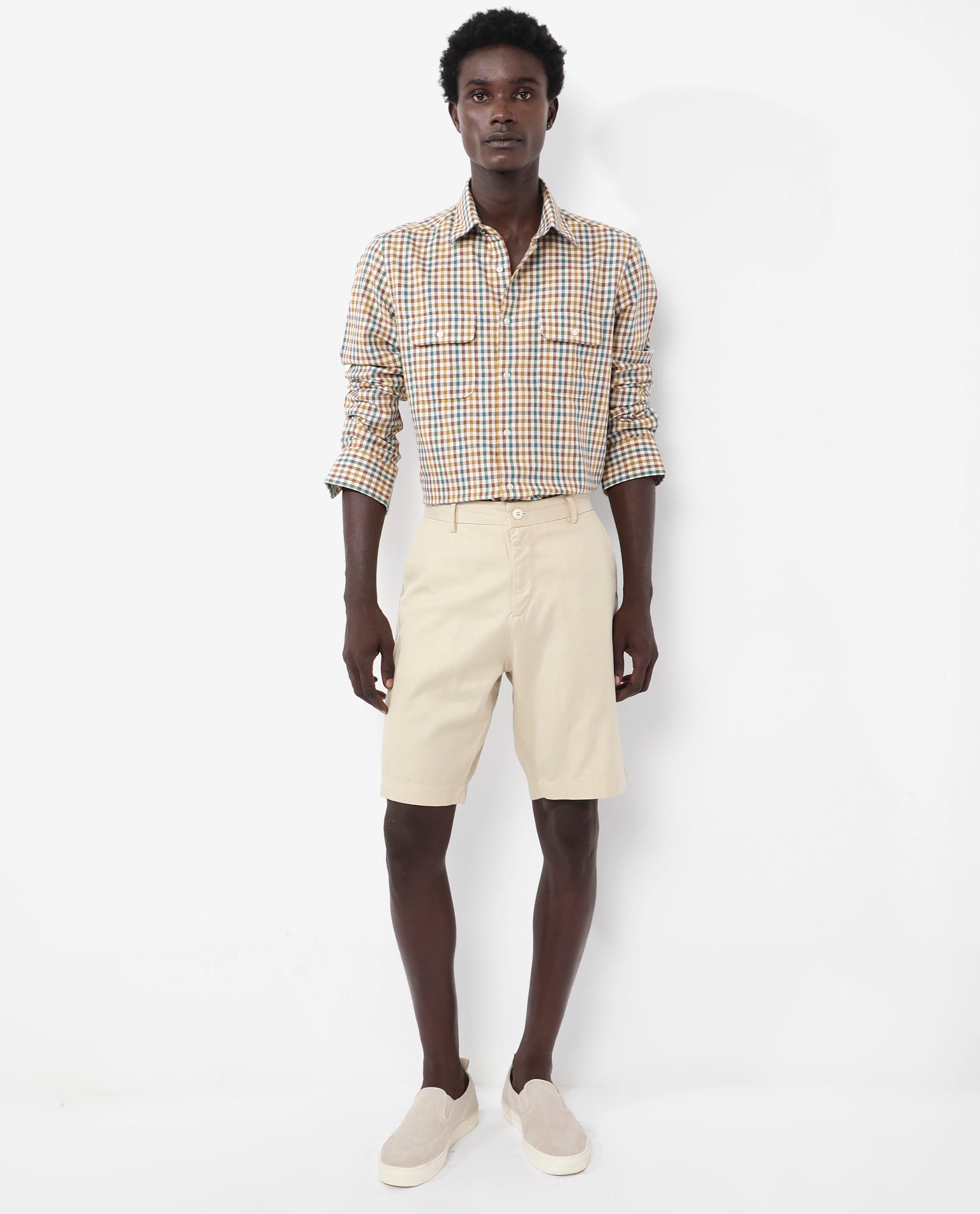 Rare Rabbit Mens Essen Mustard Cotton Fabric Full Sleeve Regular Fit Gingham Checks Print Twill Shirt