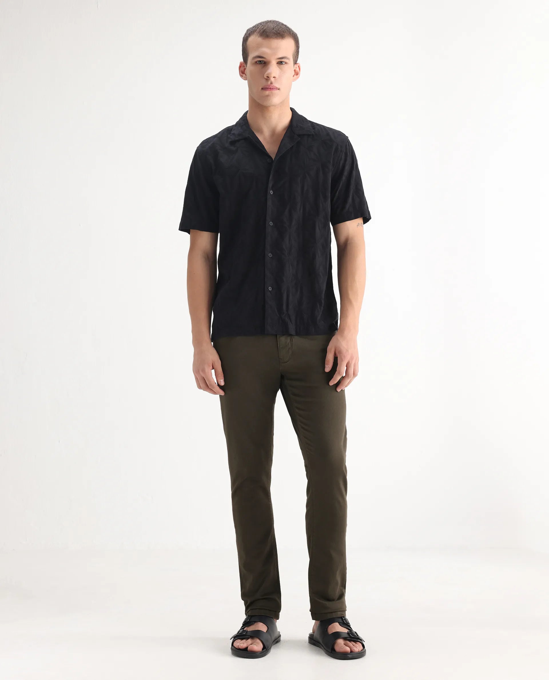 Rare Rabbit Men's Essen Dark Olive Cotton Plain Hawk Slim Fit Jeans