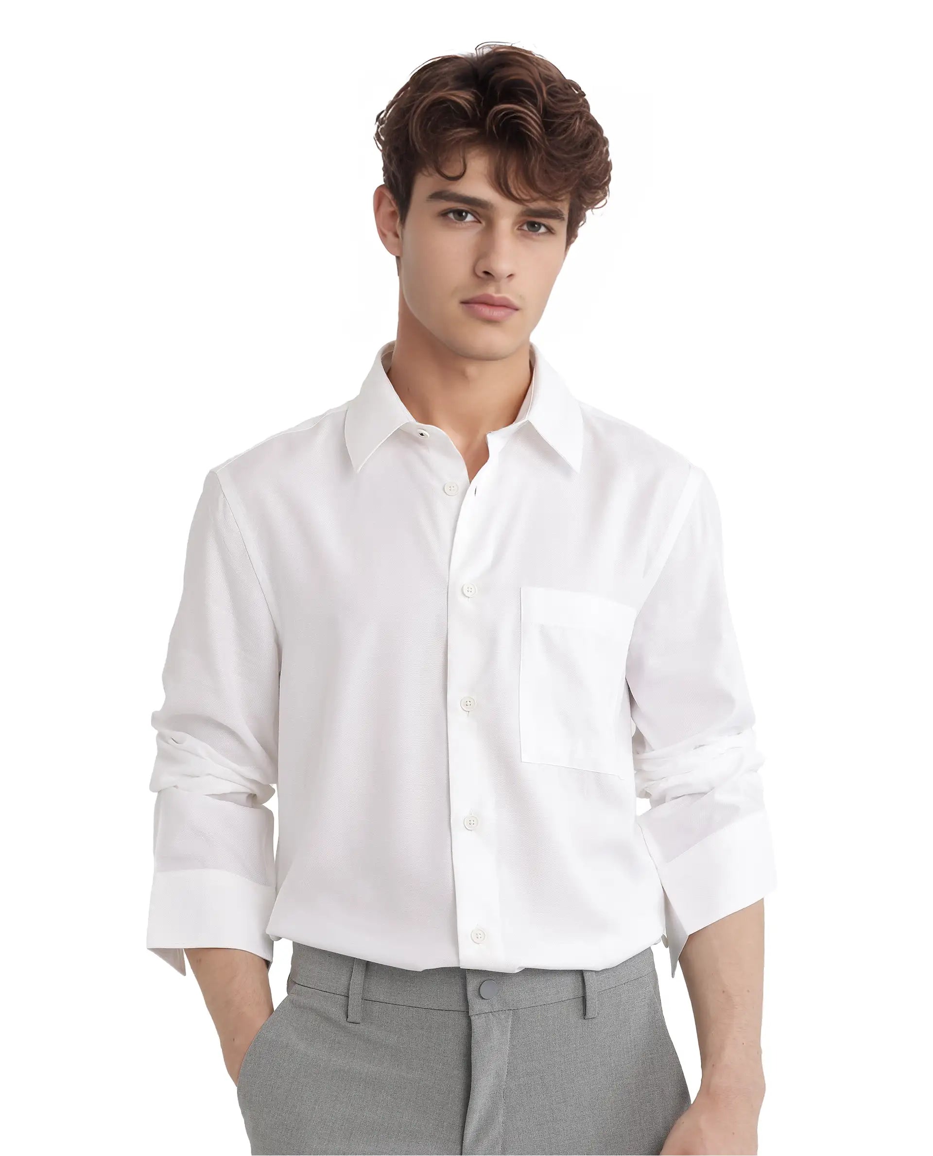 Rare Rabbit Men Esso Ls-25 White Excel Viscose Fabric Full Sleeve Regular Collar Button Closure Relaxed Fit Plain Shirt
