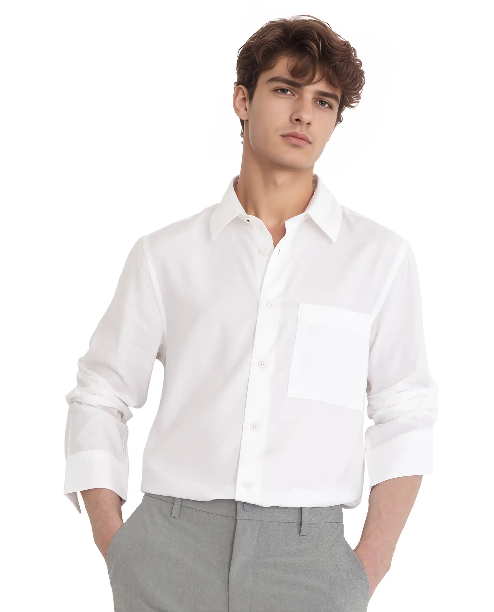 Rare Rabbit Men Esso Ls-25 White Excel Viscose Fabric Full Sleeve Regular Collar Button Closure Relaxed Fit Plain Shirt