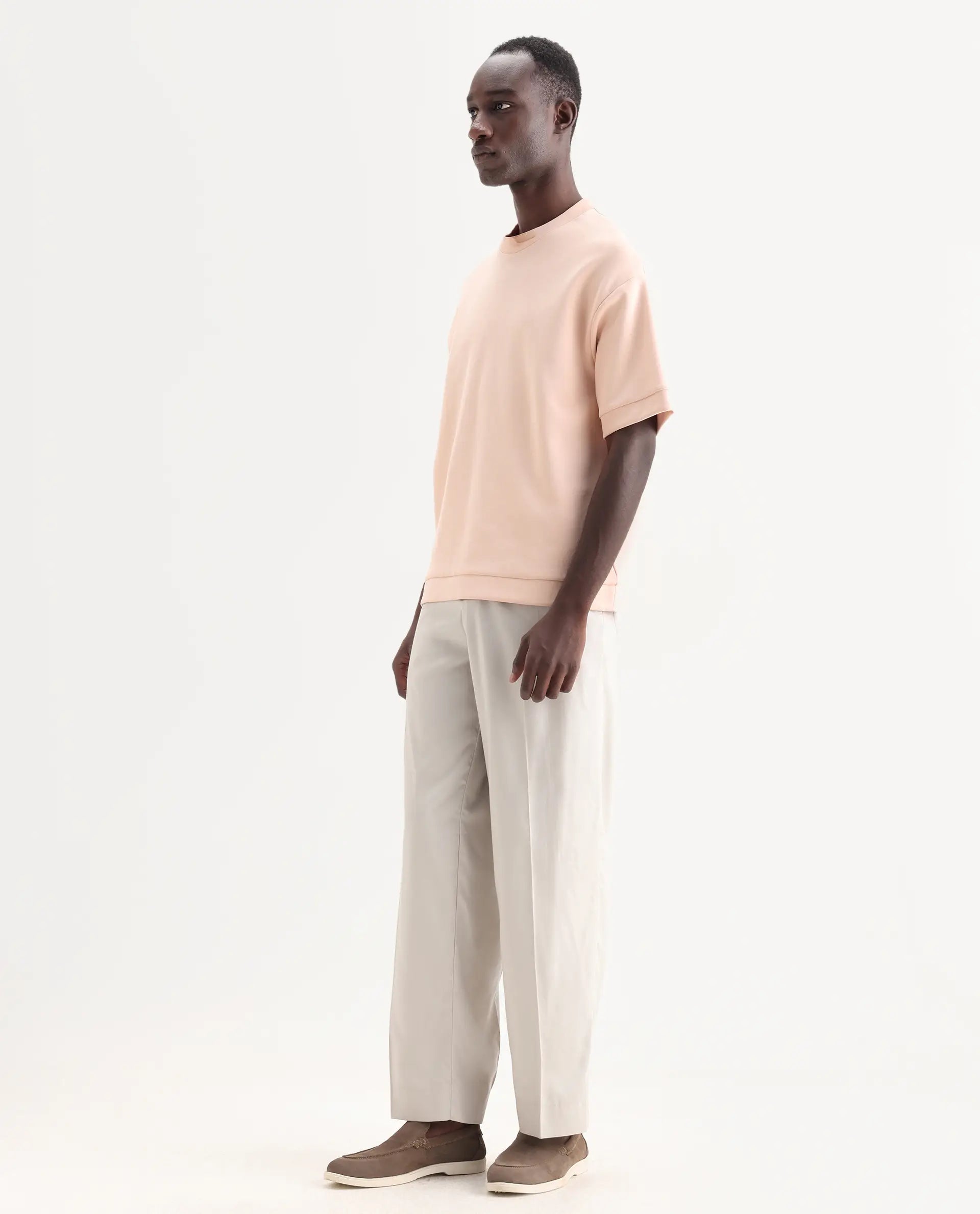 Rare Rabbit Men's Essot Grey Cotton Blend Plain Baggy Fit Trouser