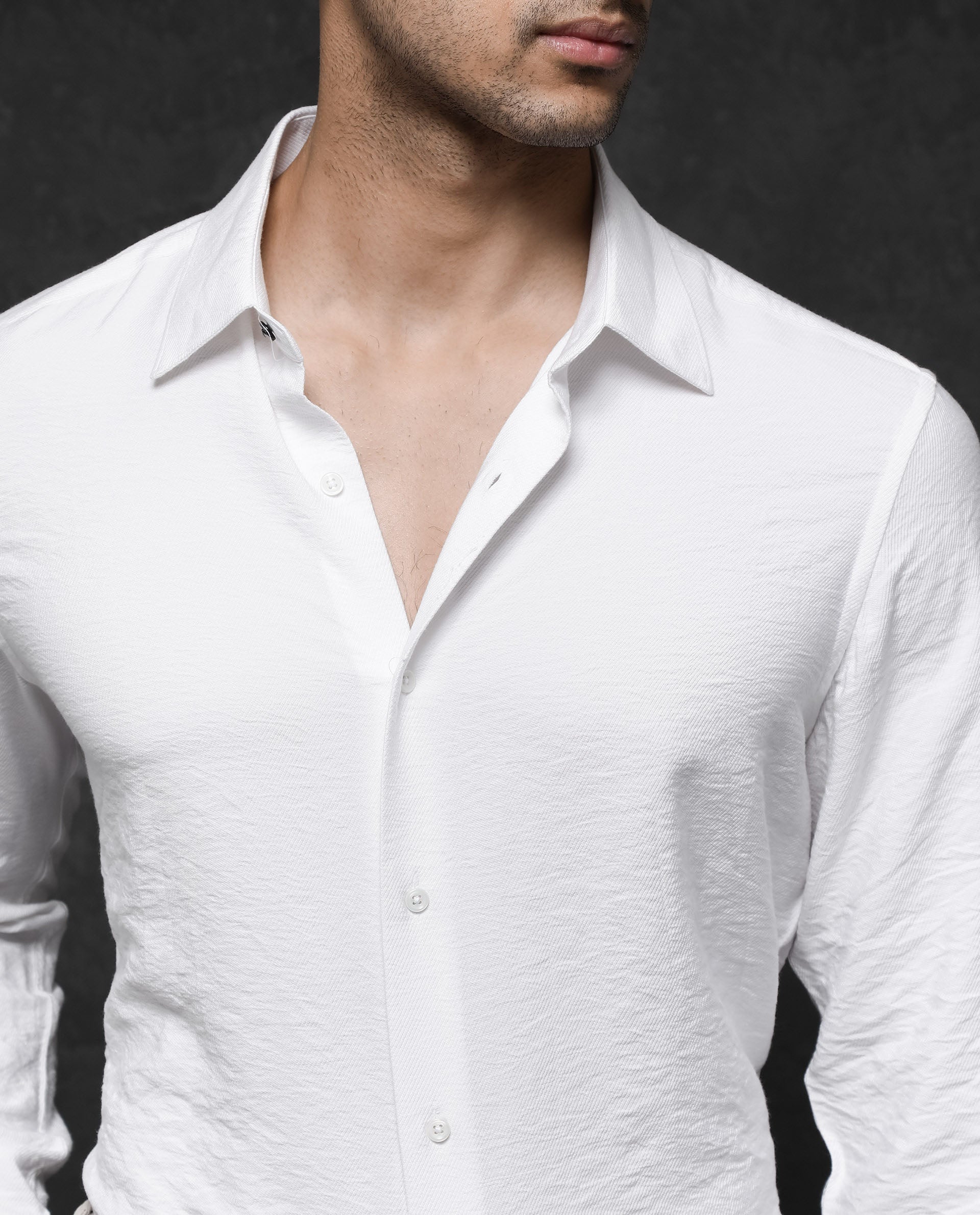 Rare Rabbit Mens Esty White Viscose Nylon Fabric Full Sleeve Solid Twill Formal Shirt