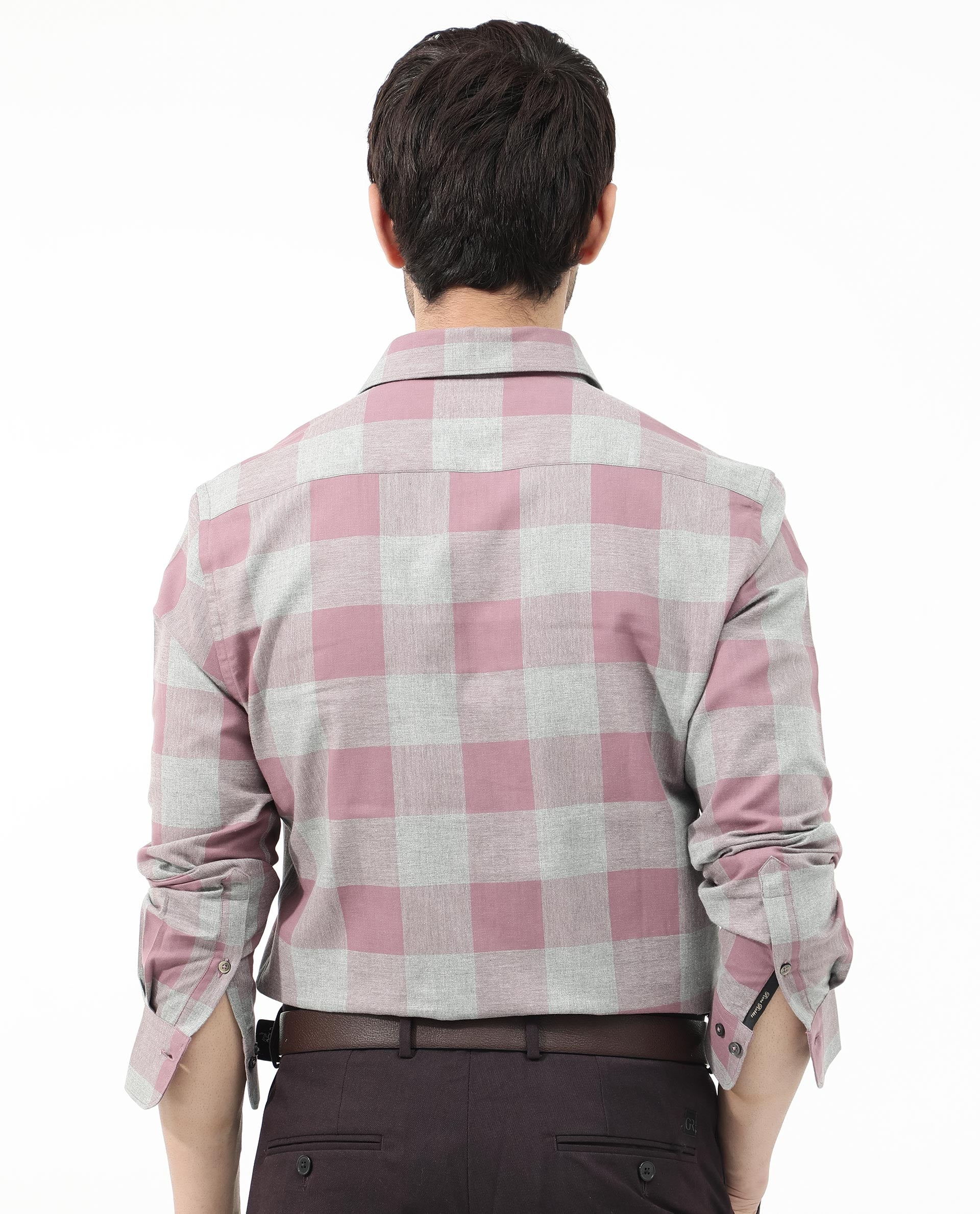 Rare Rabbit Men's Etan Dusky Pink Cotton Fabric Full Sleeve Regular Fit Checks Shirt