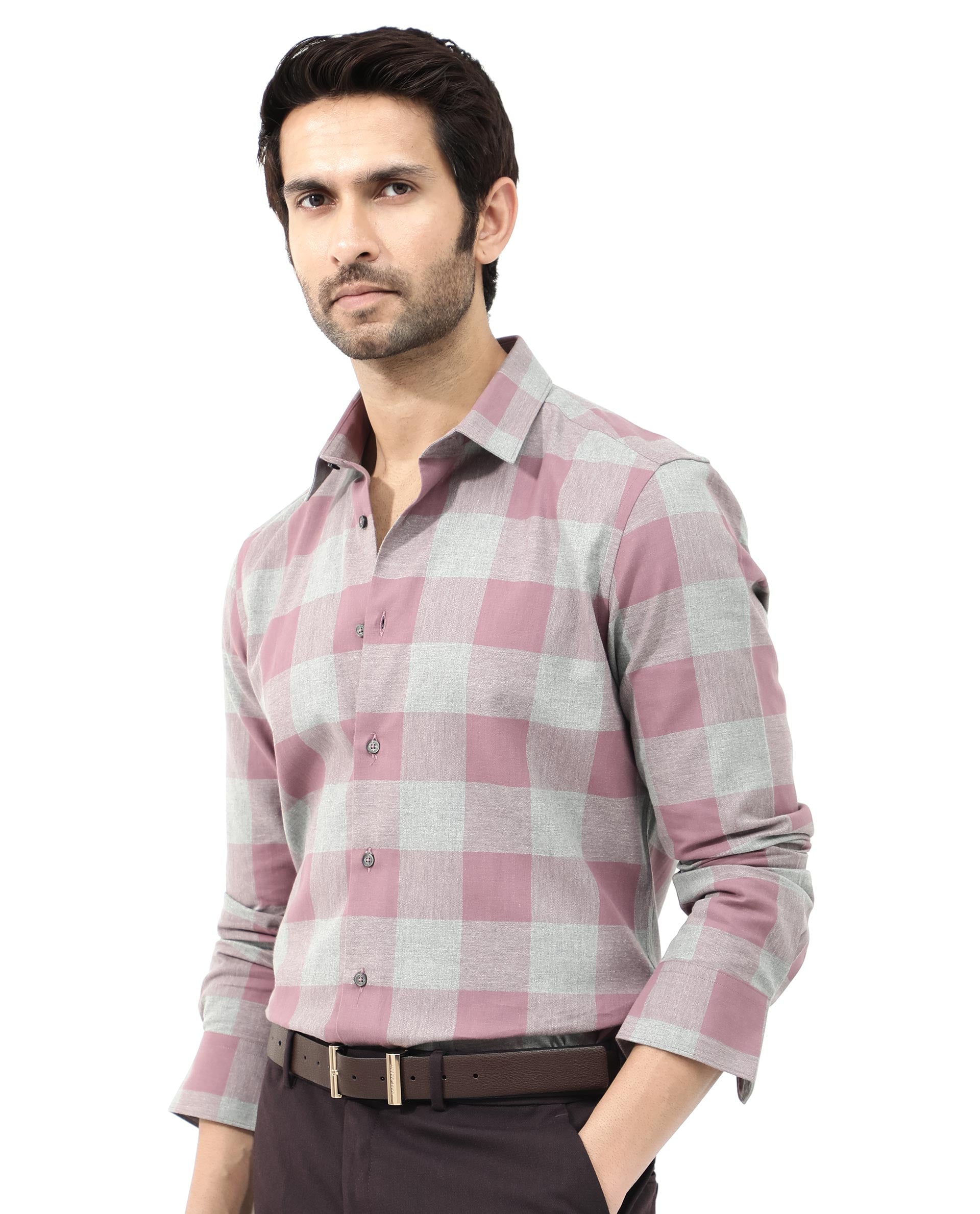 Rare Rabbit Men's Etan Dusky Pink Cotton Fabric Full Sleeve Regular Fit Checks Shirt
