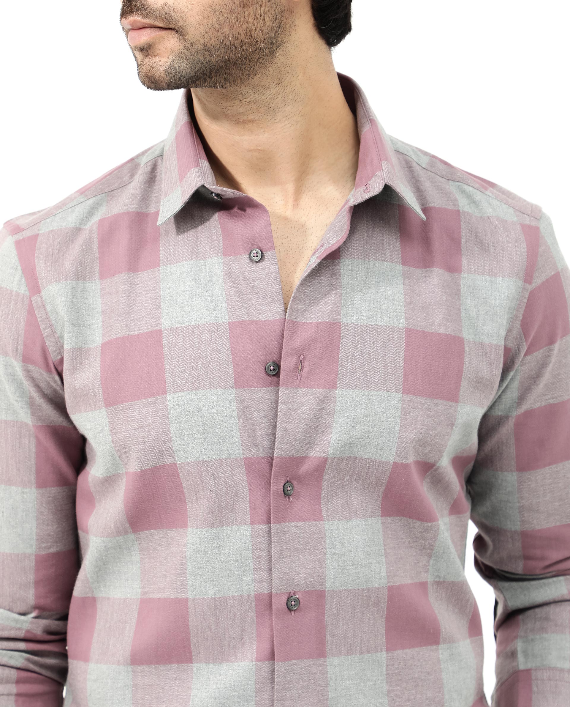 Rare Rabbit Men's Etan Dusky Pink Cotton Fabric Full Sleeve Regular Fit Checks Shirt