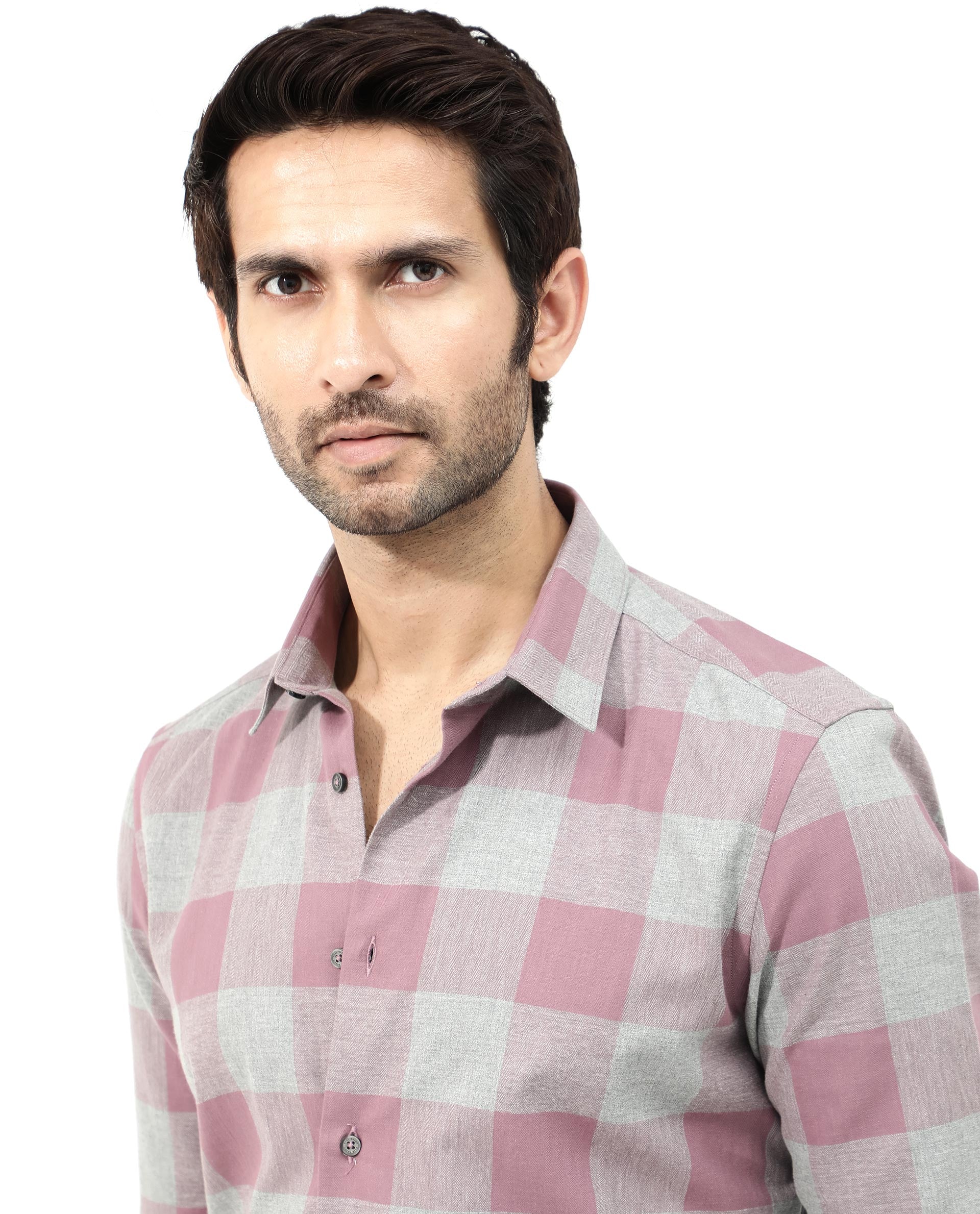 Rare Rabbit Men's Etan Dusky Pink Cotton Fabric Full Sleeve Regular Fit Checks Shirt