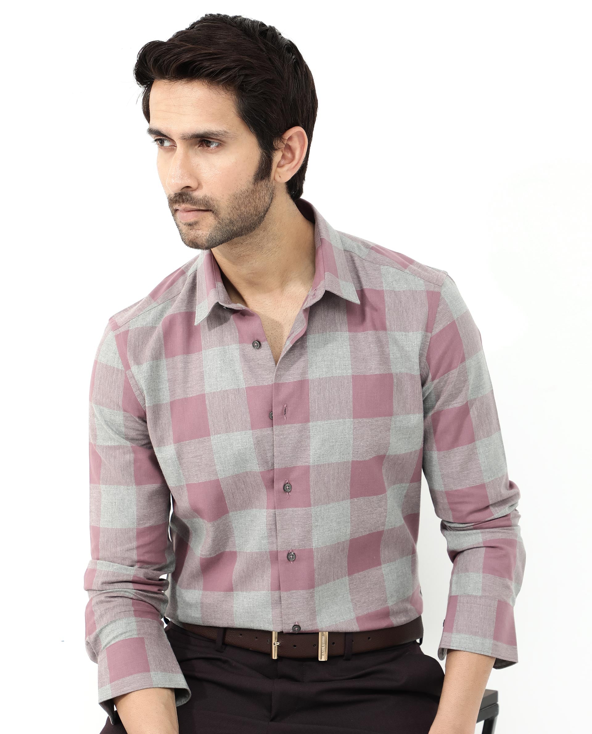 Rare Rabbit Men's Etan Dusky Pink Cotton Fabric Full Sleeve Regular Fit Checks Shirt