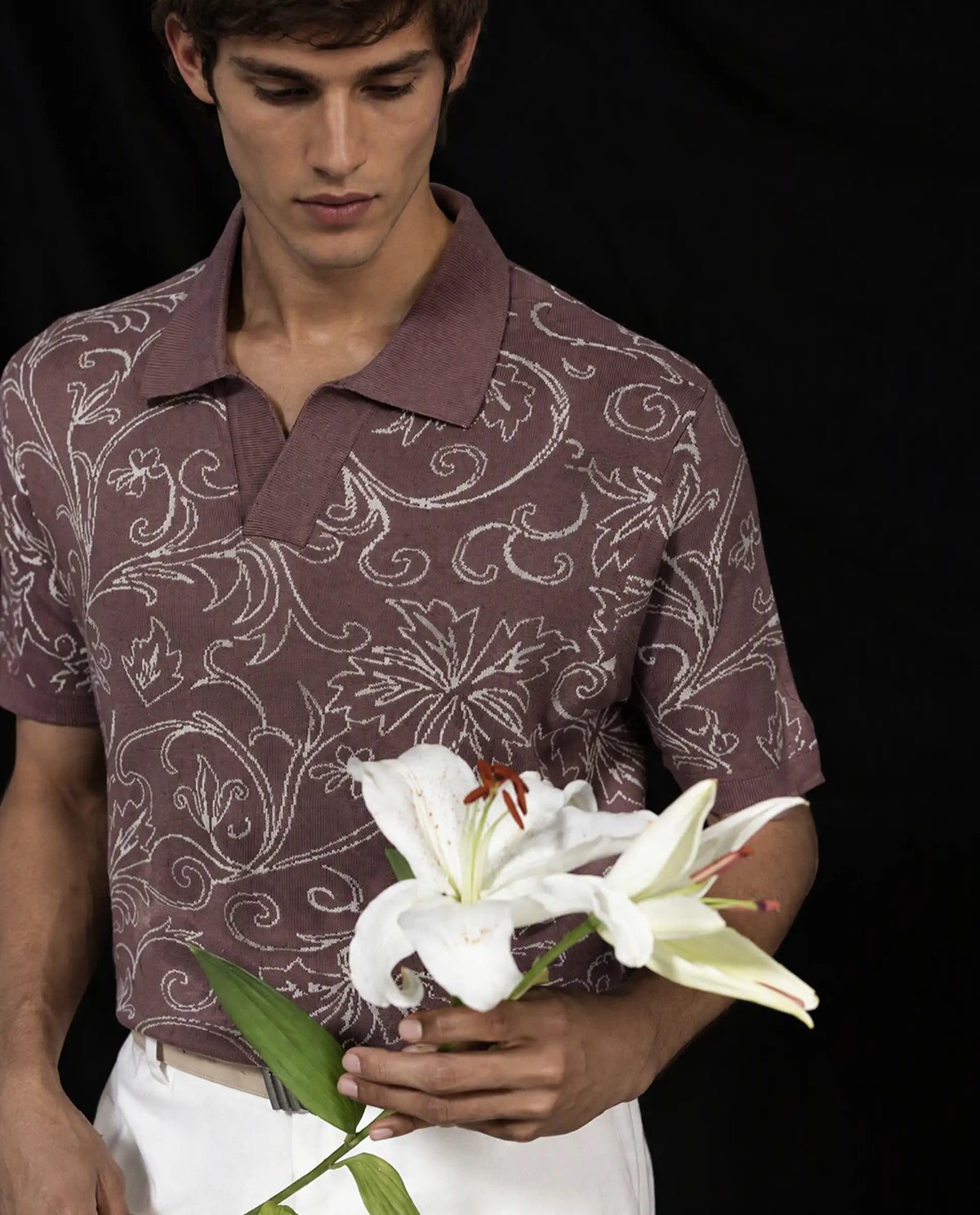 Rare Rabbit Men's Etao Brown Cotton Blend Jonny Collar Regular Jacquard Polo
