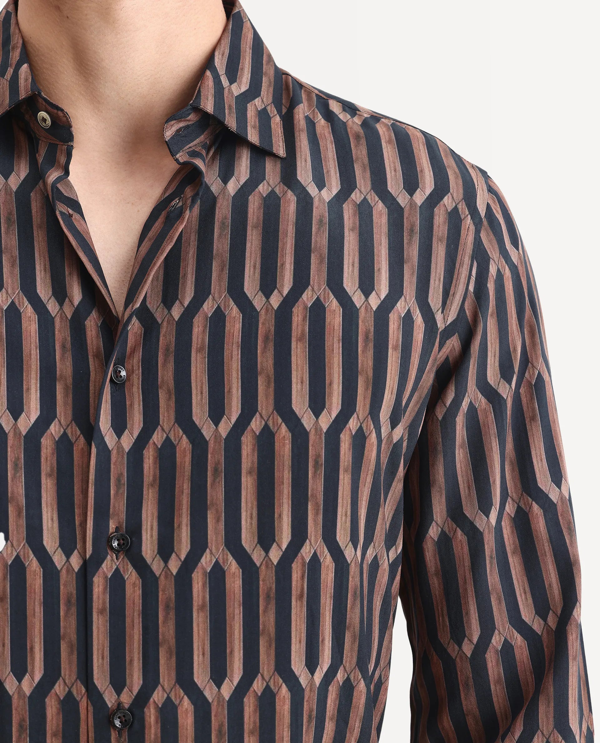 Rare Rabbit Men's Eten Black Cotton Geometric Print Regular Fit Full Sleeve Collared Shirt