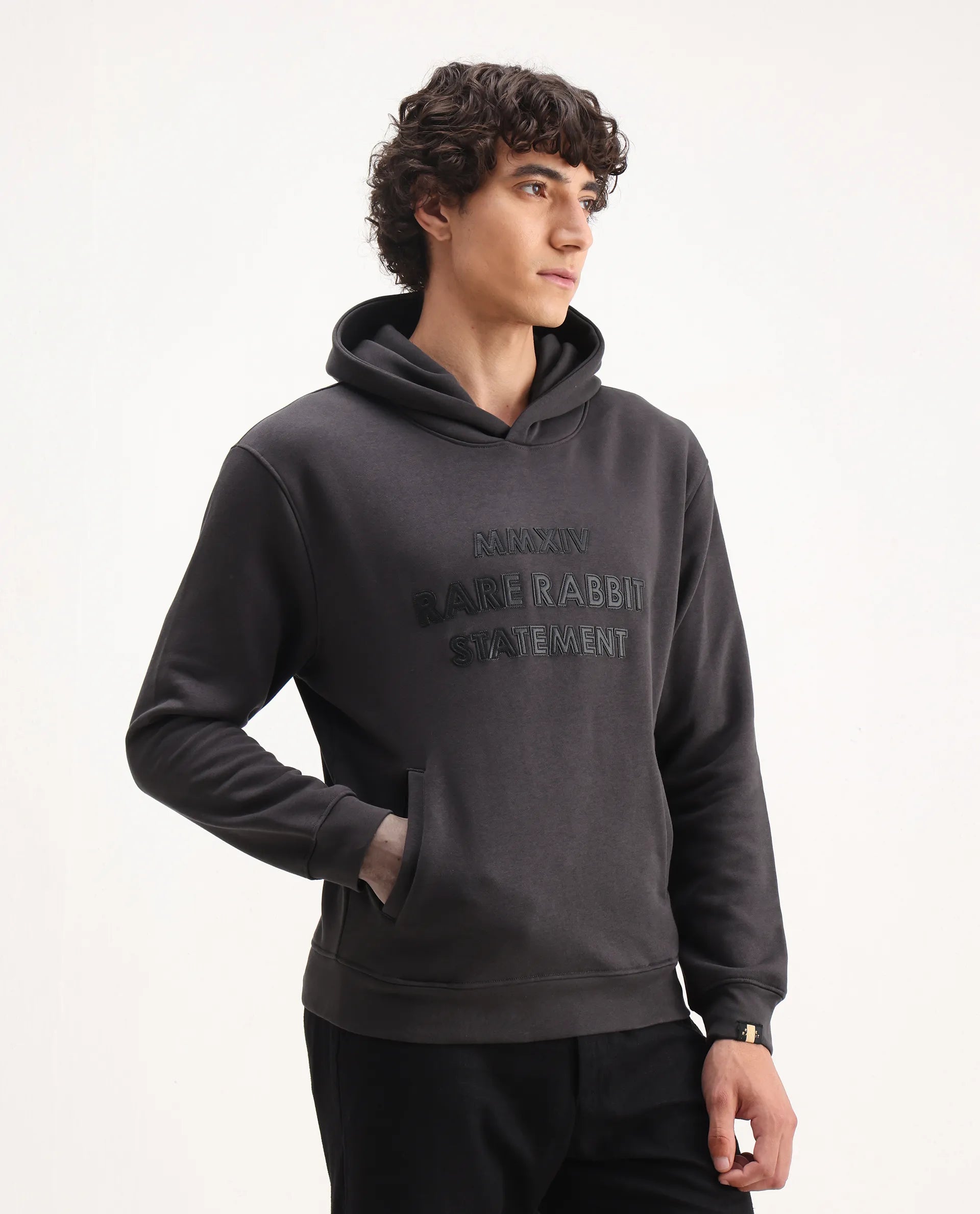 【新品未使用】rabbit Men's Pullover Hoodie Rare Rabbit Men's Ether Dark Grey Cotton Embroidered Regular