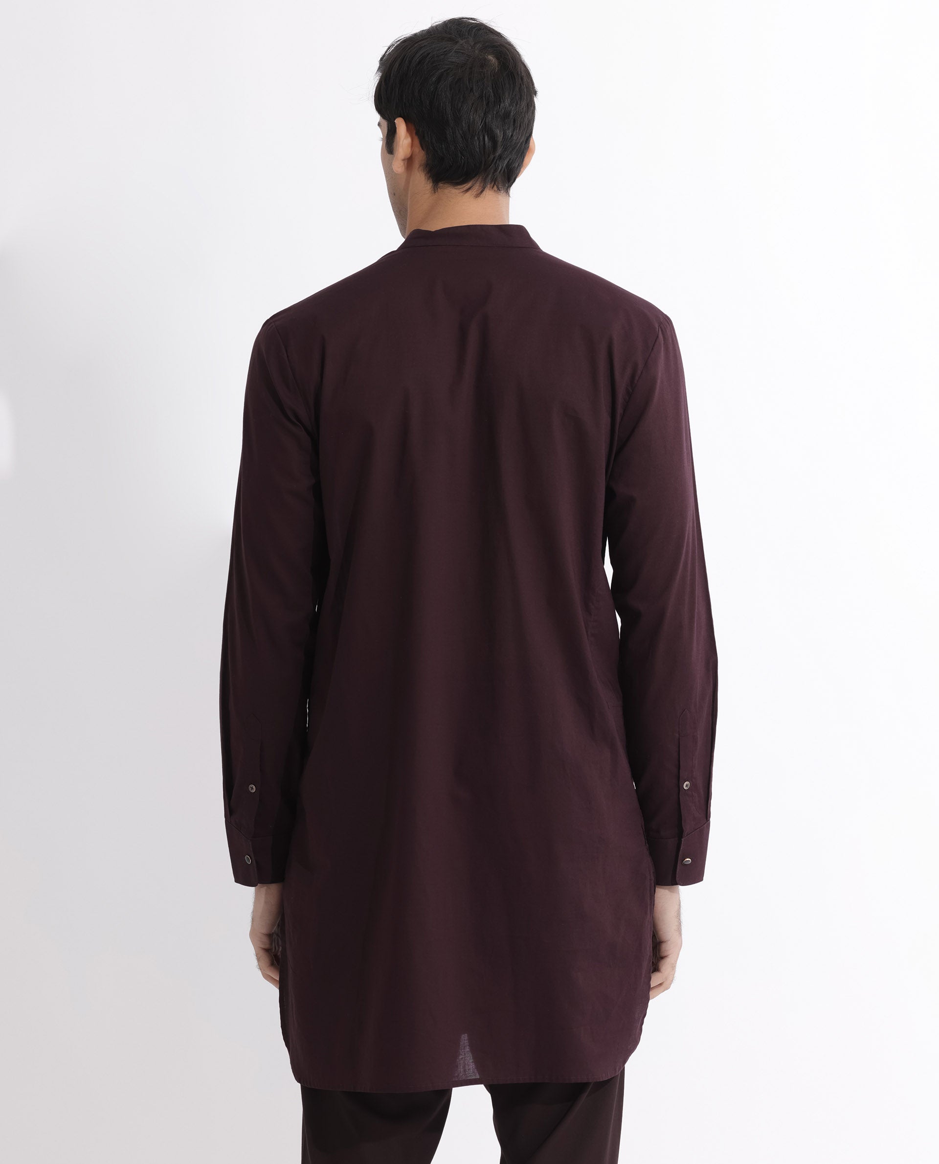 Rare Rabbit Men's Ethnic Maroon Cotton Fabric Mandarin Collar Full Sleeves Pintuck Kurta