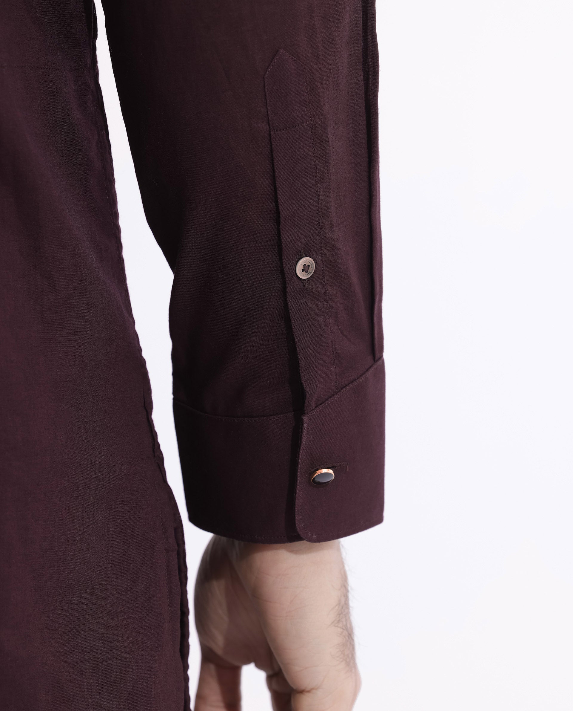 Rare Rabbit Men's Ethnic Maroon Cotton Fabric Mandarin Collar Full Sleeves Pintuck Kurta