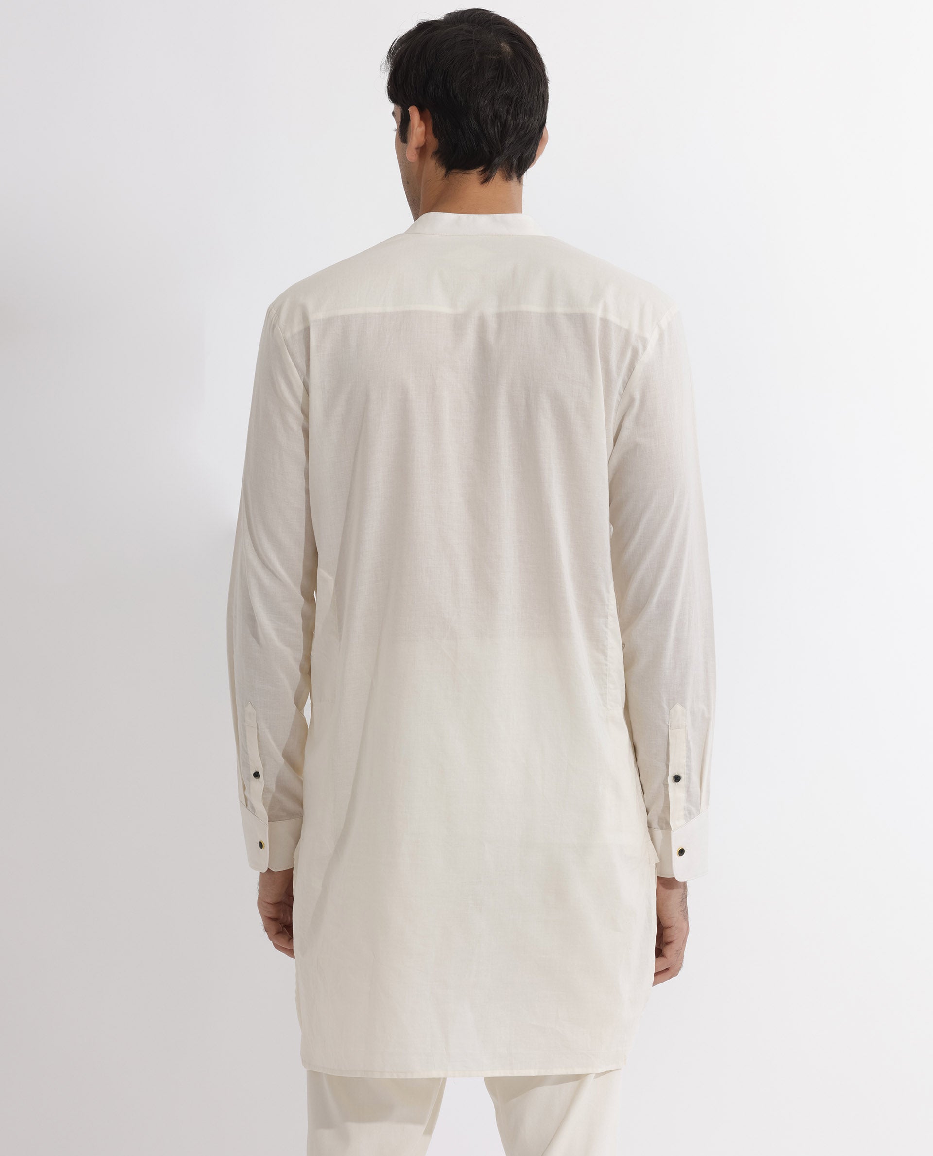 Rare Rabbit Men's Ethnic Beige Cotton Fabric Mandarin Collar Full Sleeves Pintuck Kurta