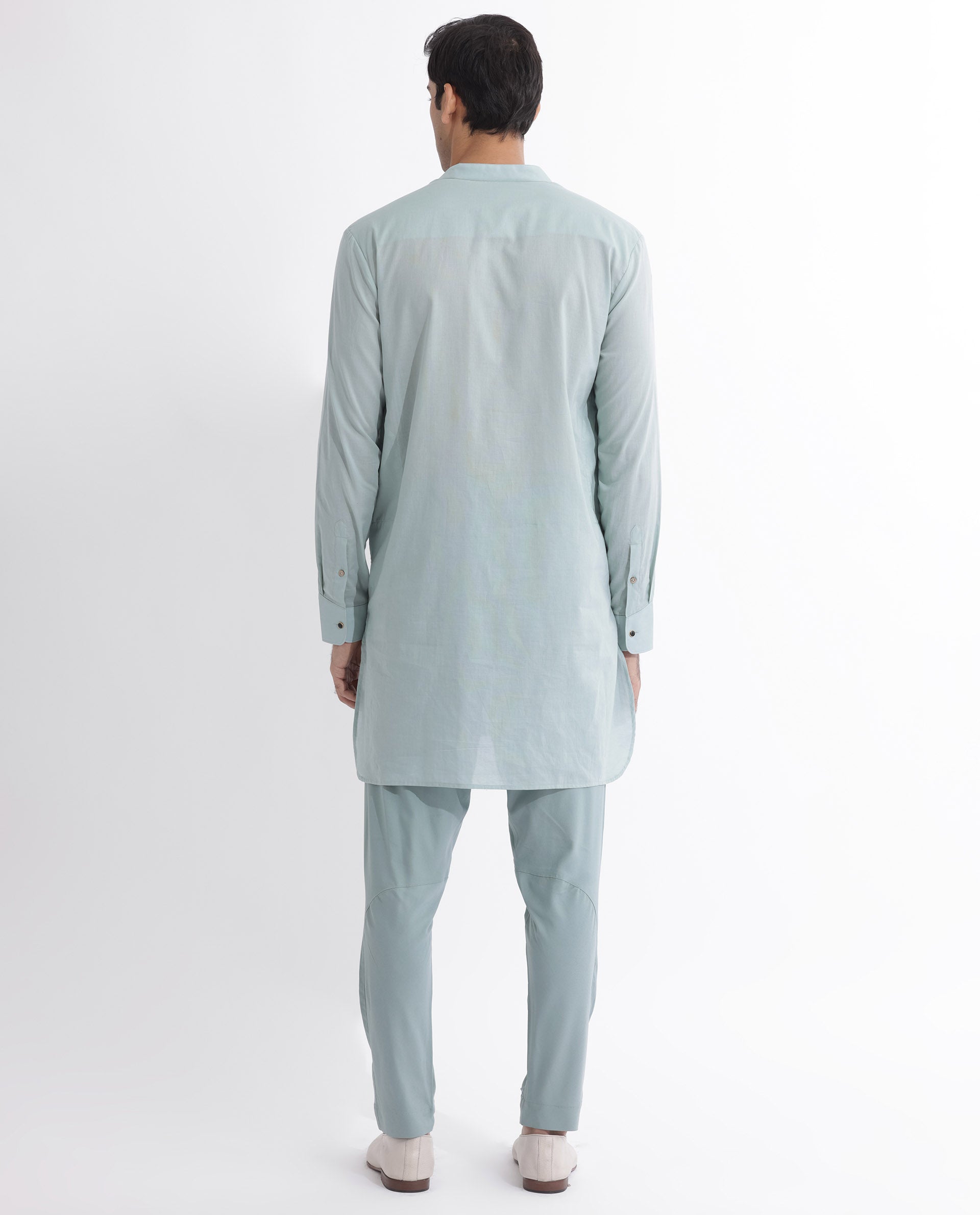 Rare Rabbit Men's Ethnic Light Blue Cotton Fabric Mandarin Collar Full Sleeves Pintuck Kurta