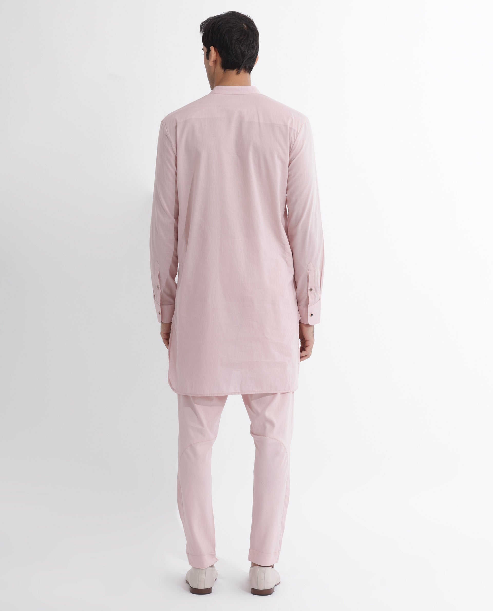 Rare Rabbit Men's Ethnic Pink Cotton Fabric Mandarin Collar Full Sleeves Pintuck Kurta