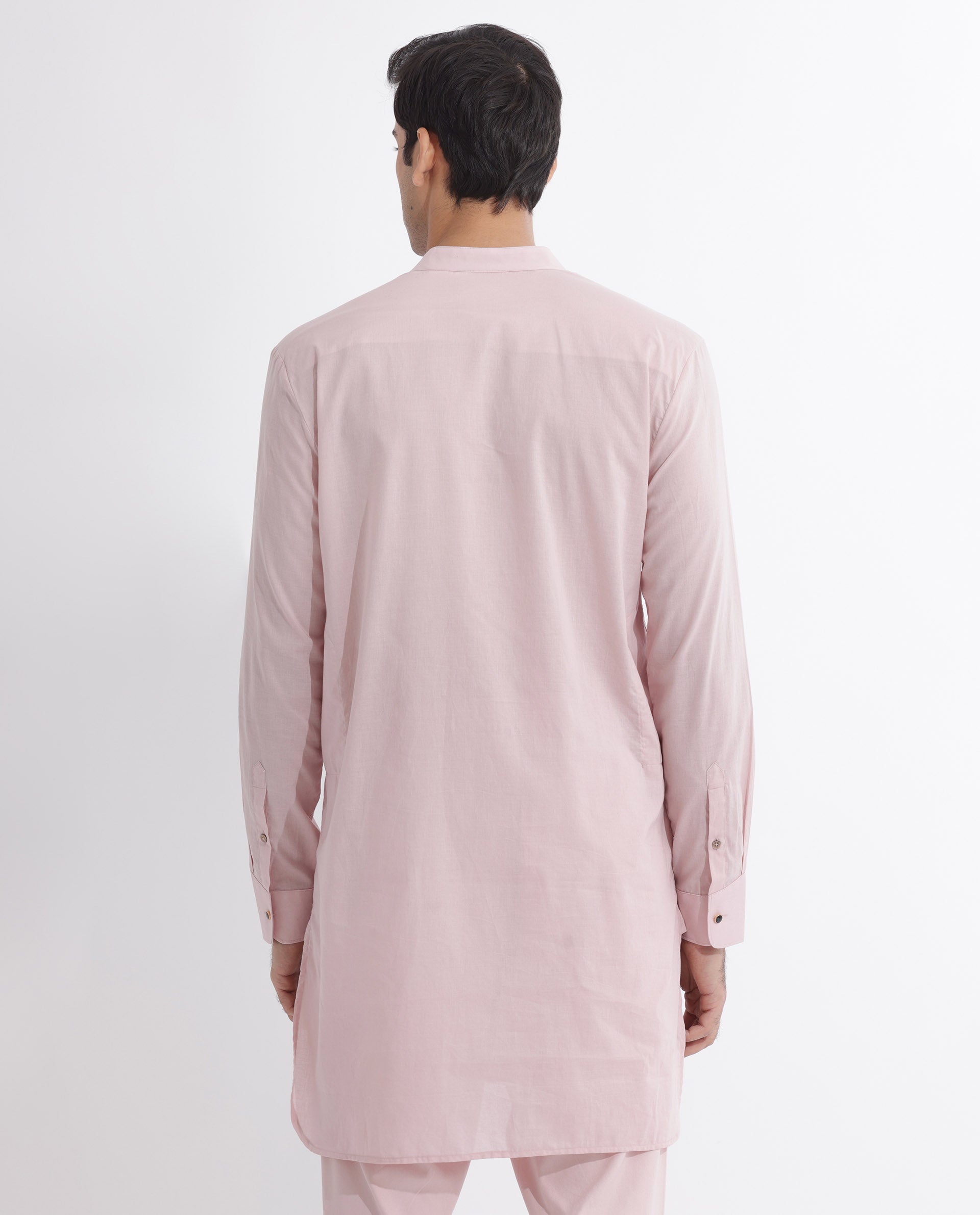 Rare Rabbit Men's Ethnic Pink Cotton Fabric Mandarin Collar Full Sleeves Pintuck Kurta