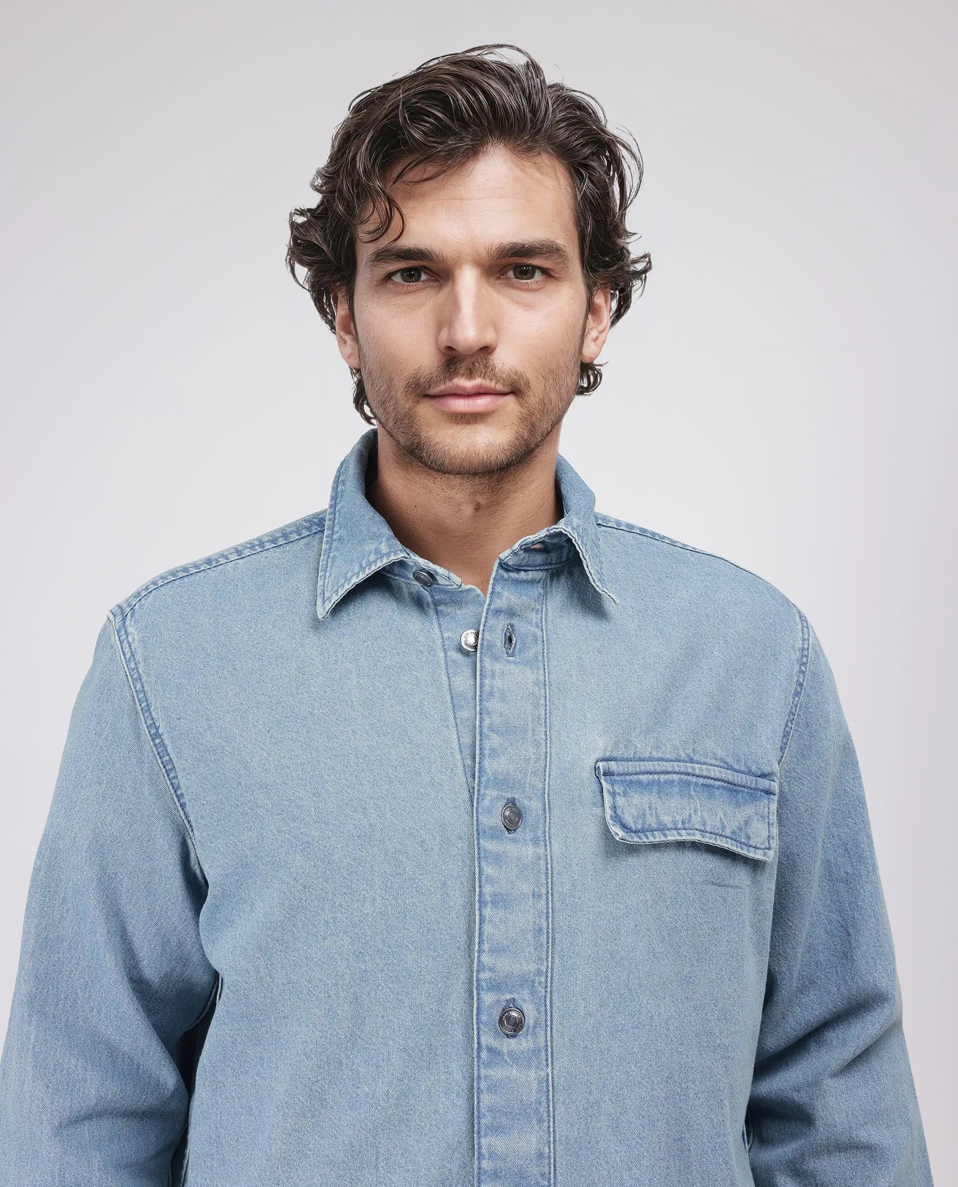 Rare Rabbit Men's Euclid Light Blue Cotton Fabric Full Sleeve Spread Collar Oversized Fit Plain Shirt