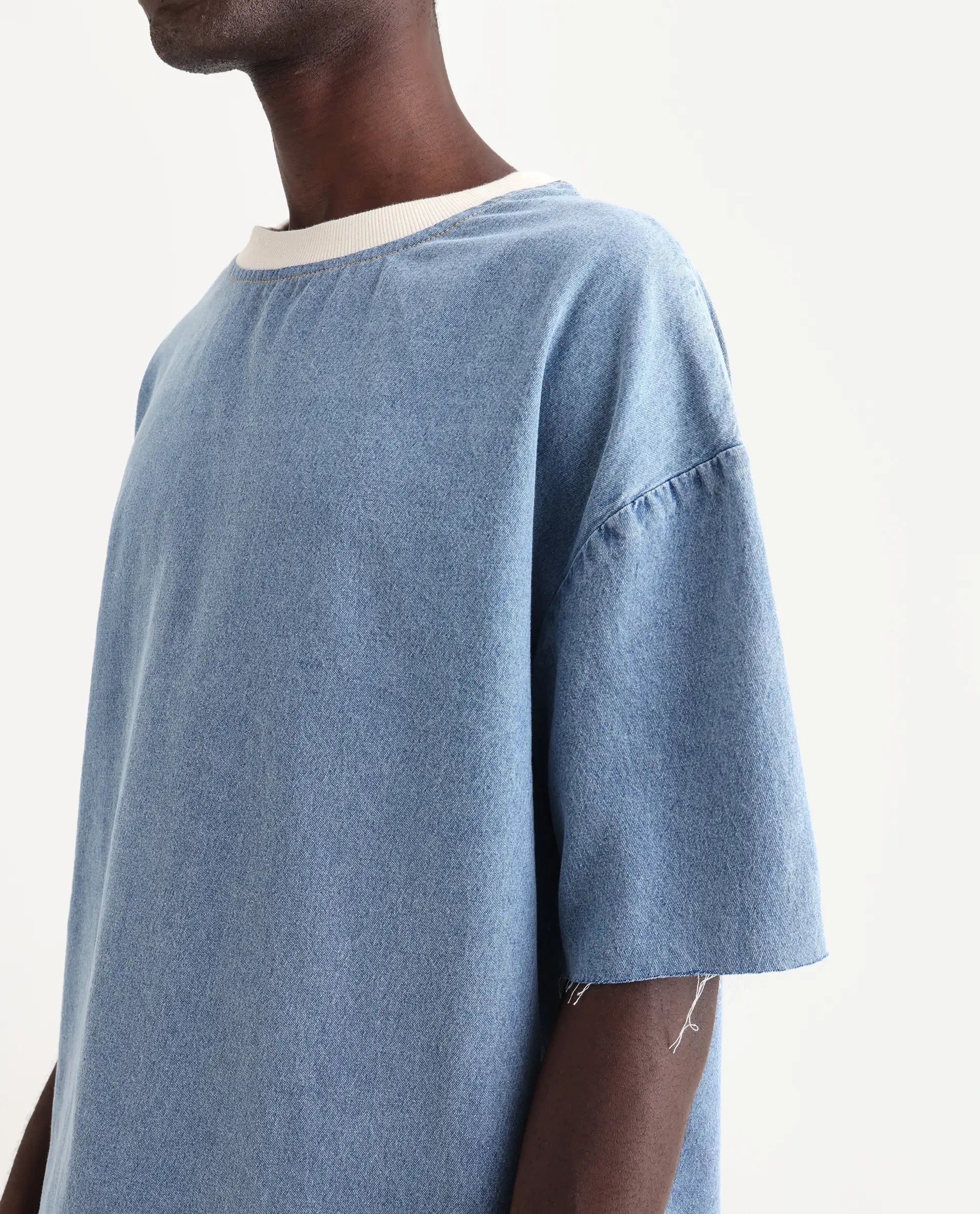 Rare Rabbit Men's Euler Light Blue Cotton Plain Oversized Fit Half Sleeve Crew Neck T-Shirt