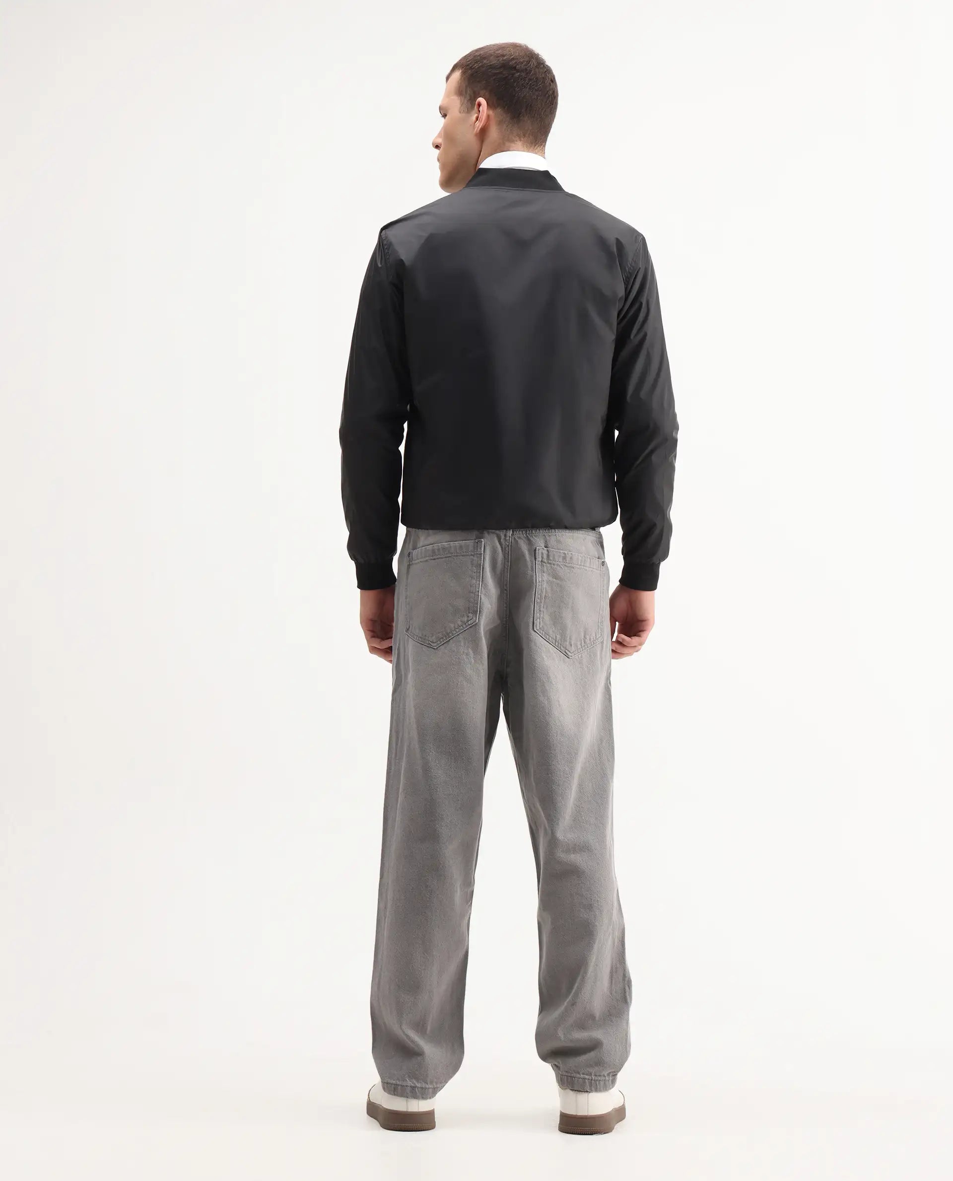 Rare Rabbit Men's Evet-2 Grey Cotton Plain Baggy Fit Jeans