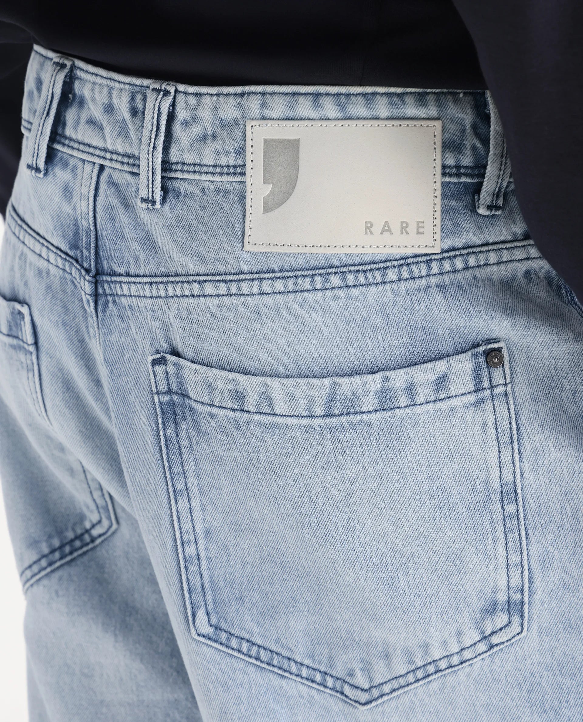 Rare Rabbit Men's Evet Pastel Blue Cotton Plain Baggy Fit Jeans