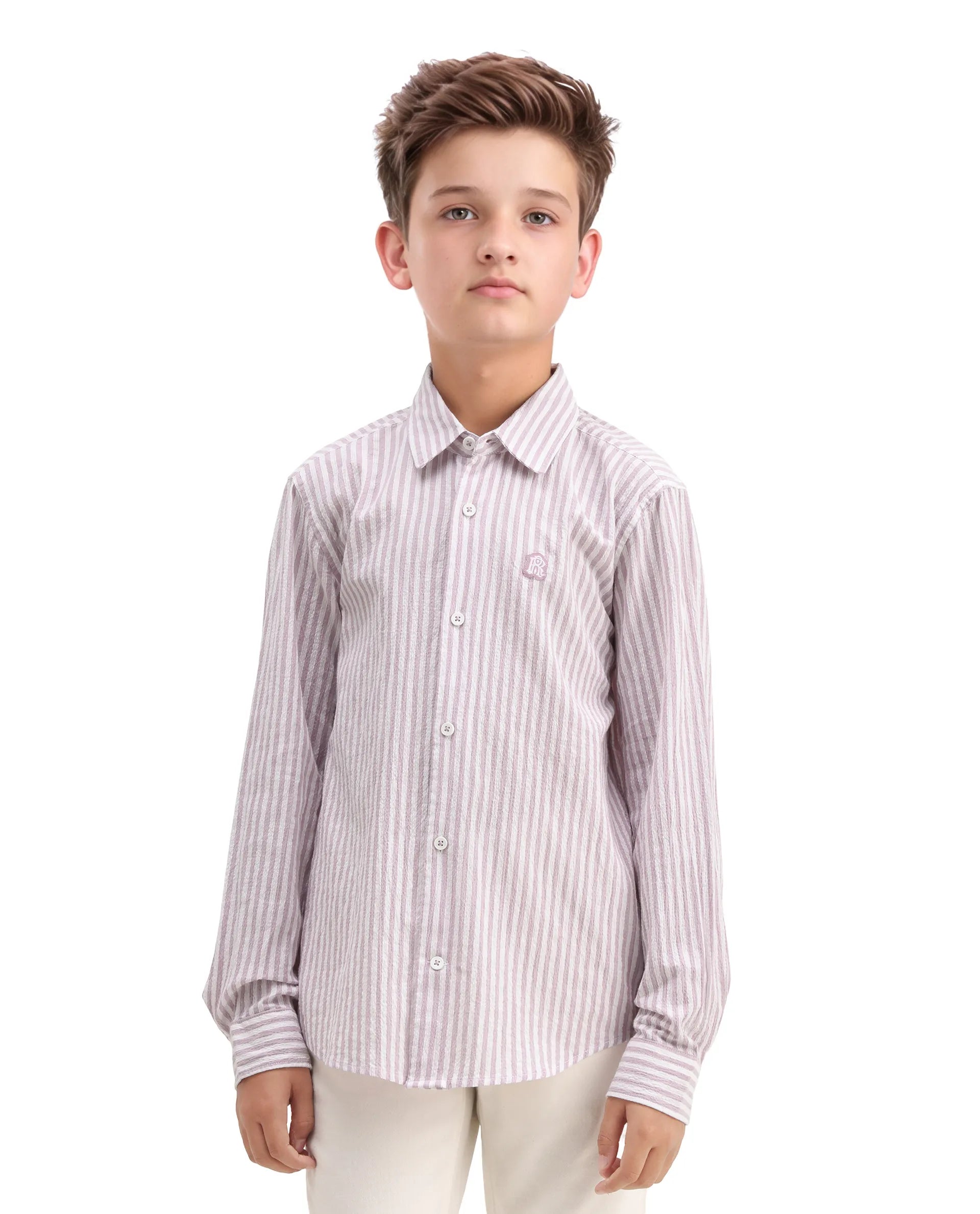 Rare Ones Kids Evie Dusky Pink Cotton Blend Striped Button Closure Regular Fit Shirt