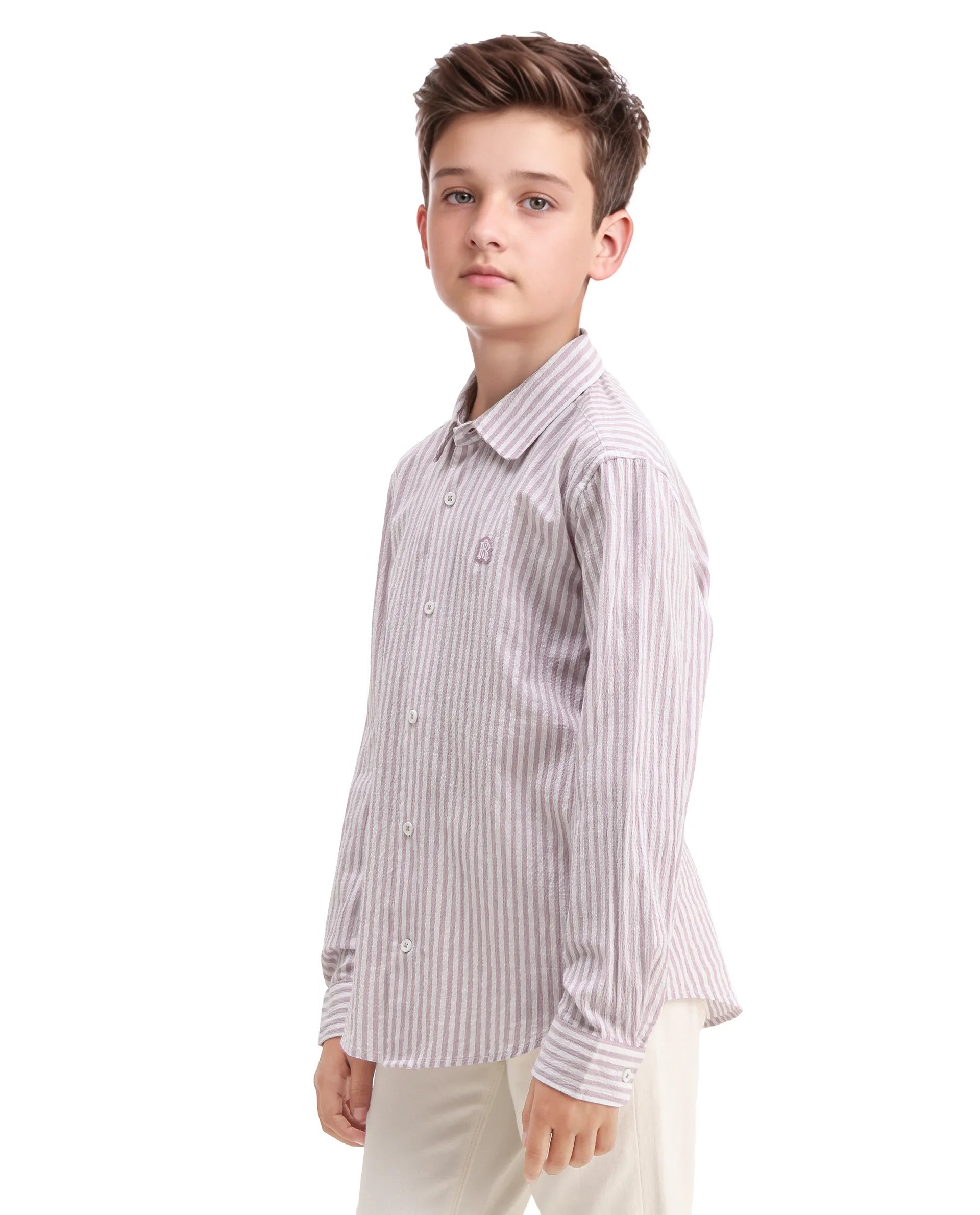 Rare Ones Kids Evie Dusky Pink Cotton Blend Striped Button Closure Regular Fit Shirt