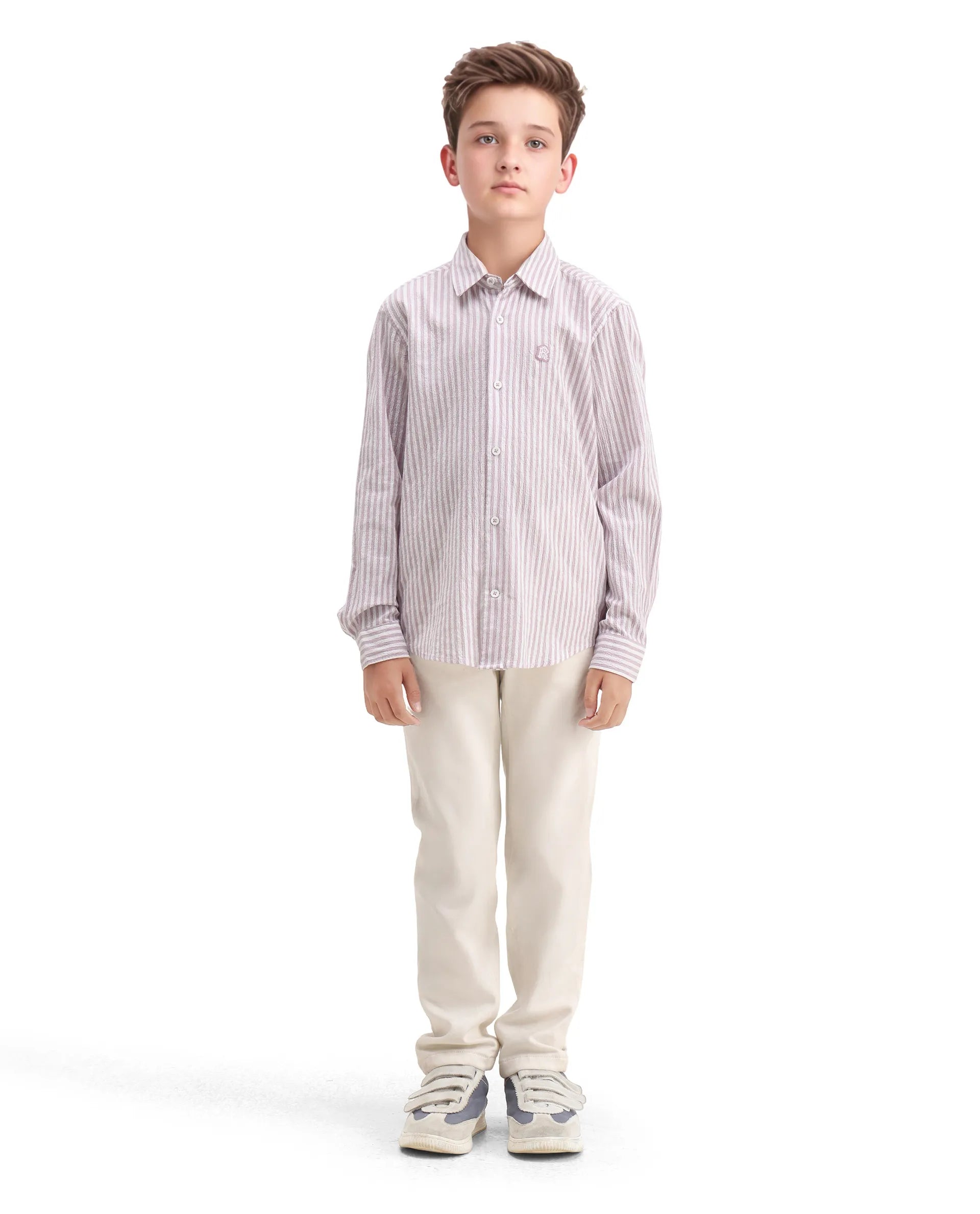 Rare Ones Kids Evie Dusky Pink Cotton Blend Striped Button Closure Regular Fit Shirt