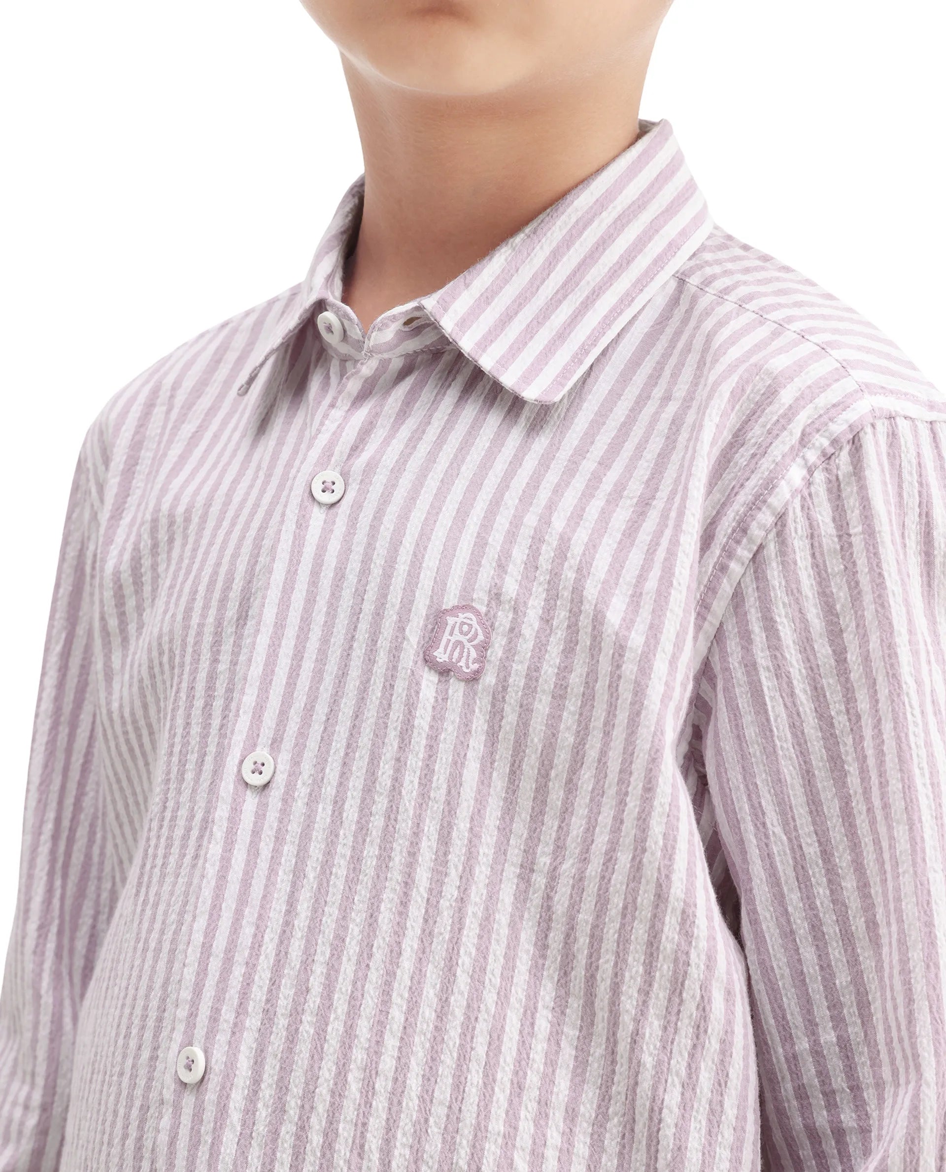 Rare Ones Kids Evie Dusky Pink Cotton Blend Striped Button Closure Regular Fit Shirt