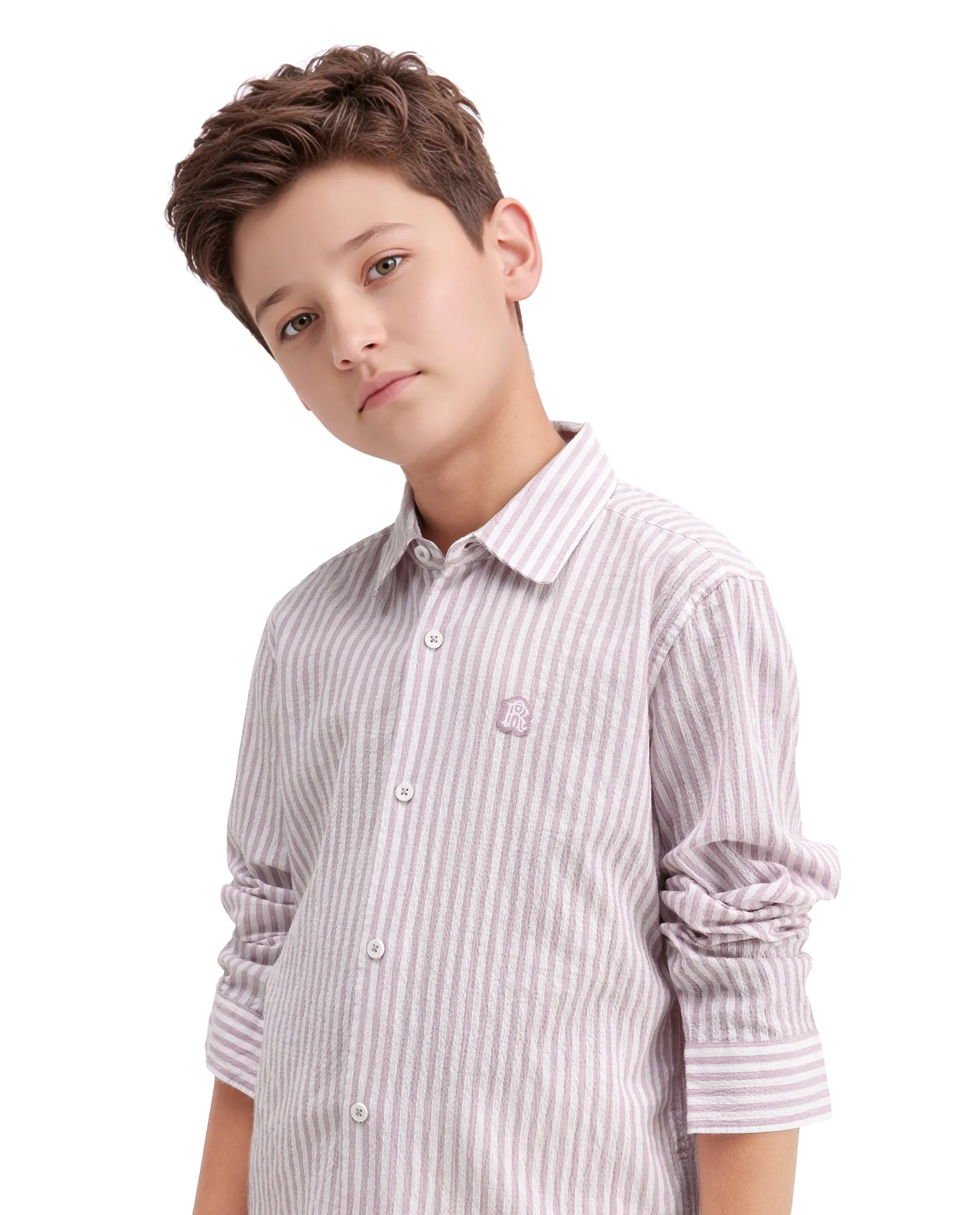 Rare Ones Kids Evie Dusky Pink Cotton Blend Striped Button Closure Regular Fit Shirt