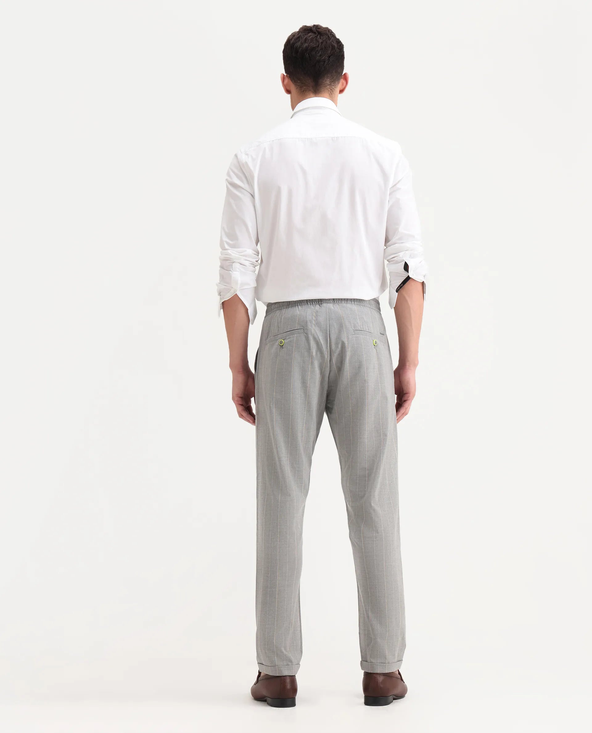 Rare Rabbit Men's Evita Grey Cotton Striped Print Regular Fit Trouser