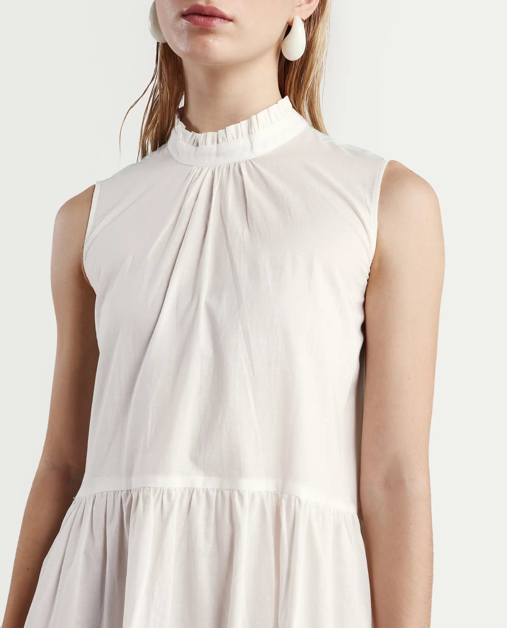 Rareism Women's Exam Green Cotton Sweetheart Neck Color Block Sleeveless Knee Length Regular Fit Dress