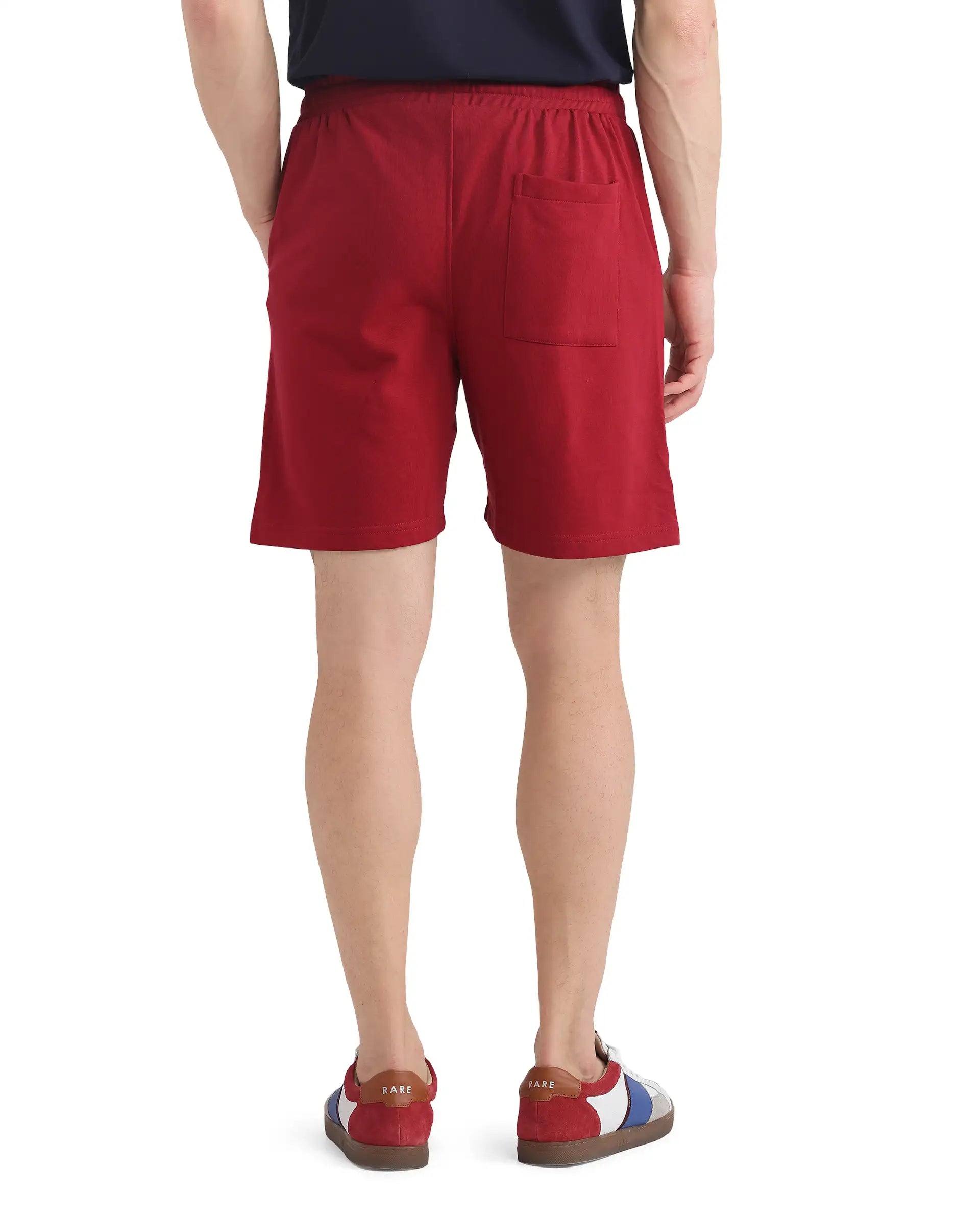 Rare Rabbit Men Exclaim-B Red Short Sleeve Drawstring Closure Oversized Fit Plain Shorts