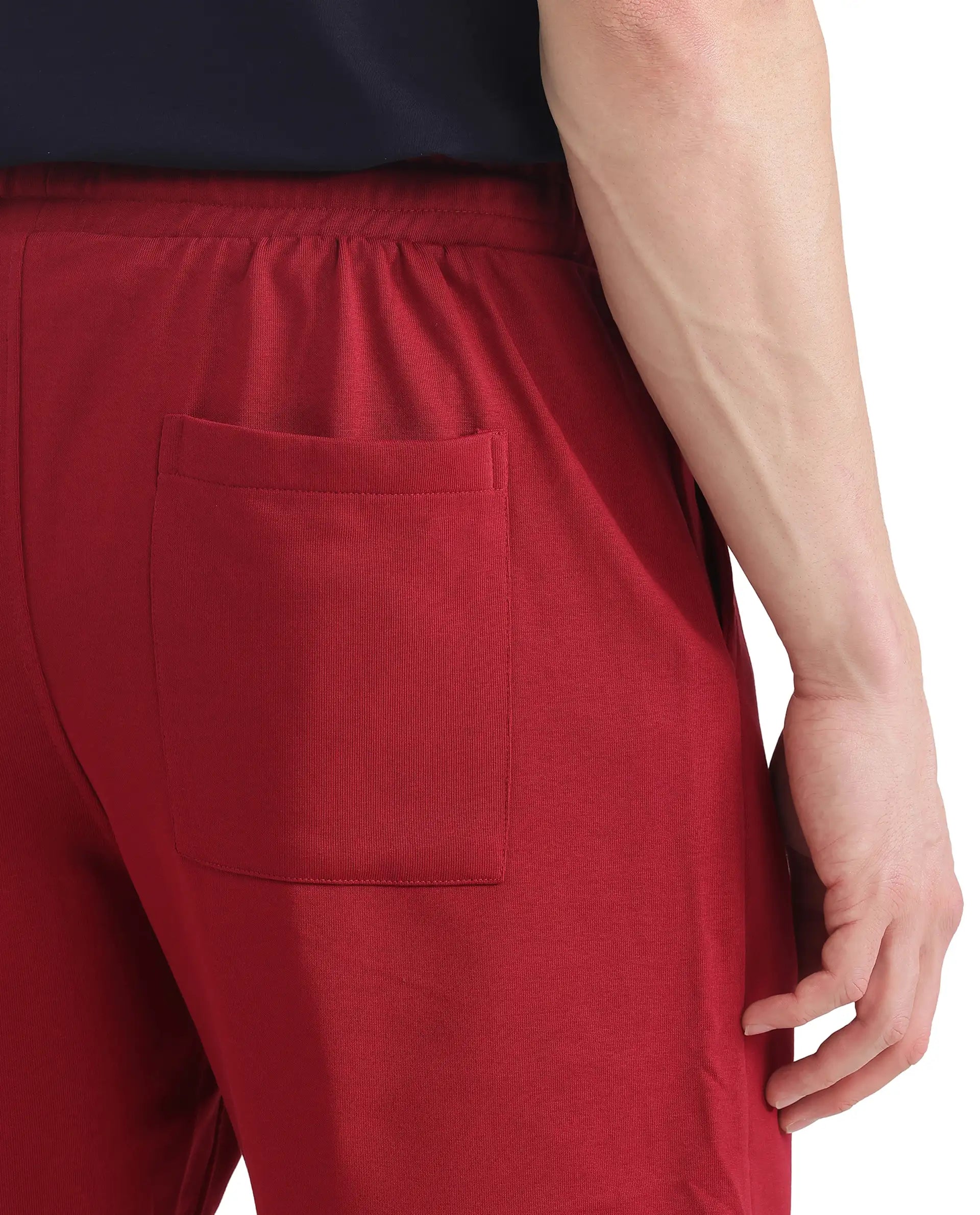 Rare Rabbit Men Exclaim-B Red Short Sleeve Drawstring Closure Oversized Fit Plain Shorts