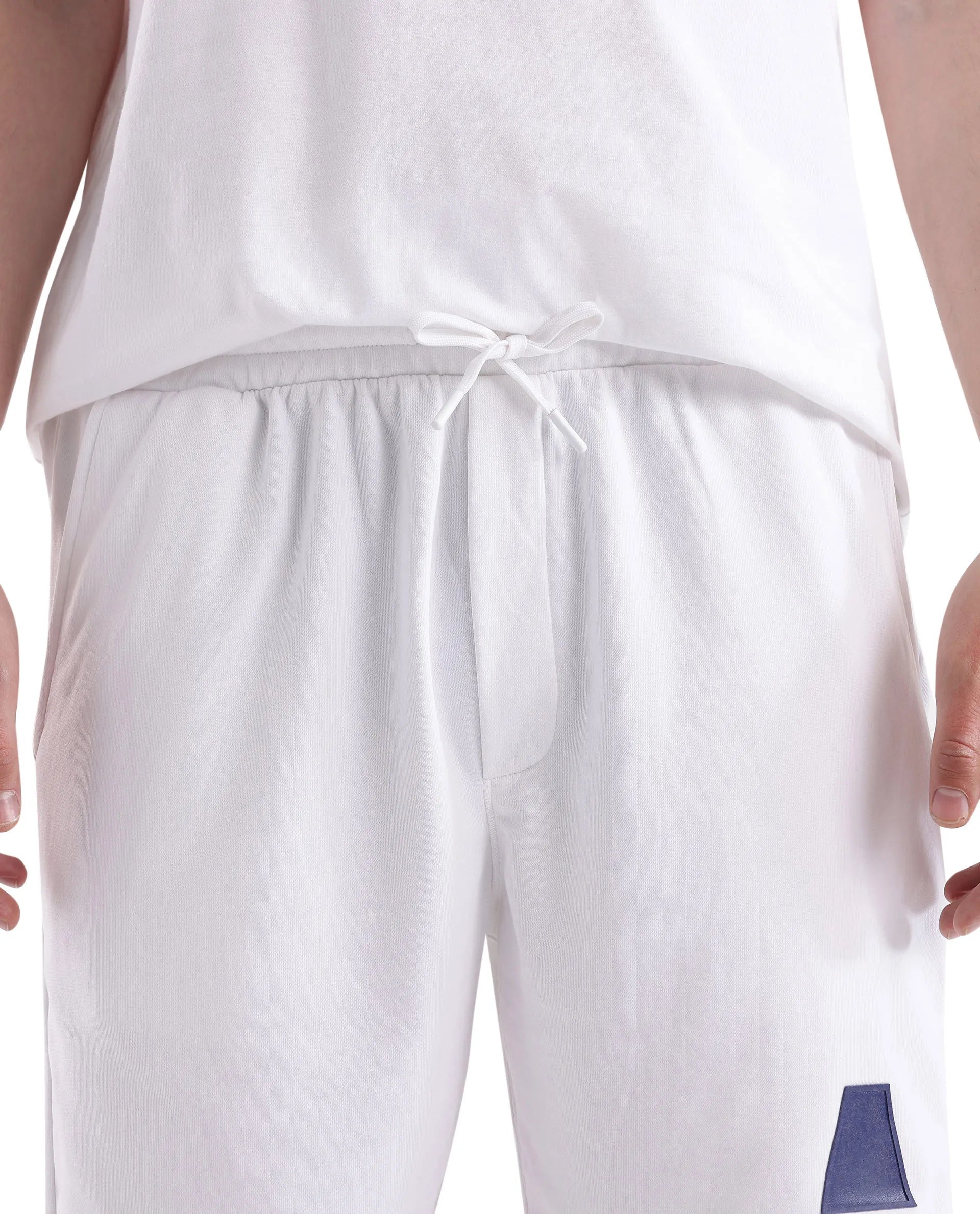 Rare Rabbit Men Exclaim-B White Cotton Fabric Drawstring Closure Oversized Fit Placement Print Shorts